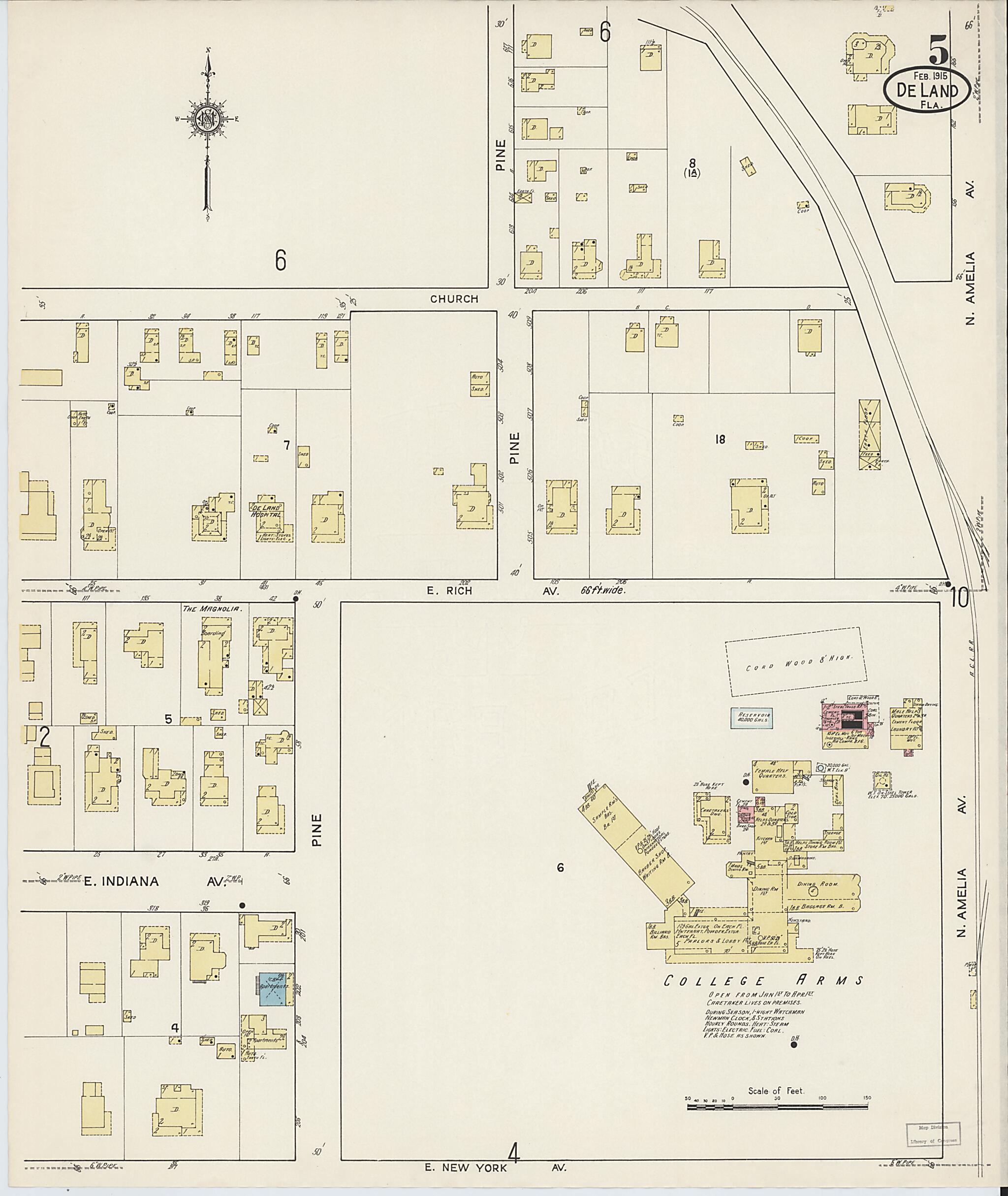 This old map of De Land, Volusia County, Florida was created by Sanborn Map Company in 1915