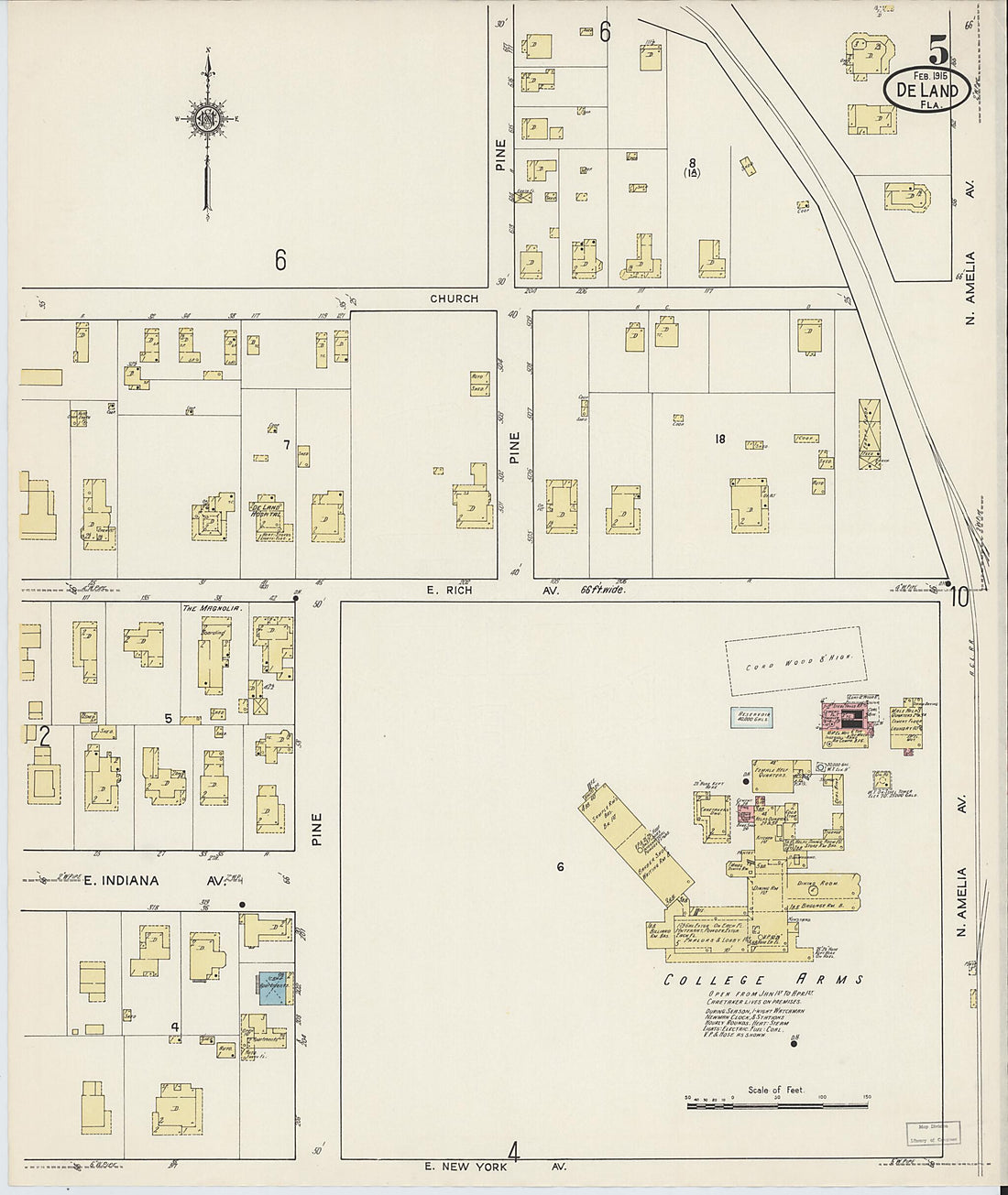This old map of De Land, Volusia County, Florida was created by Sanborn Map Company in 1915