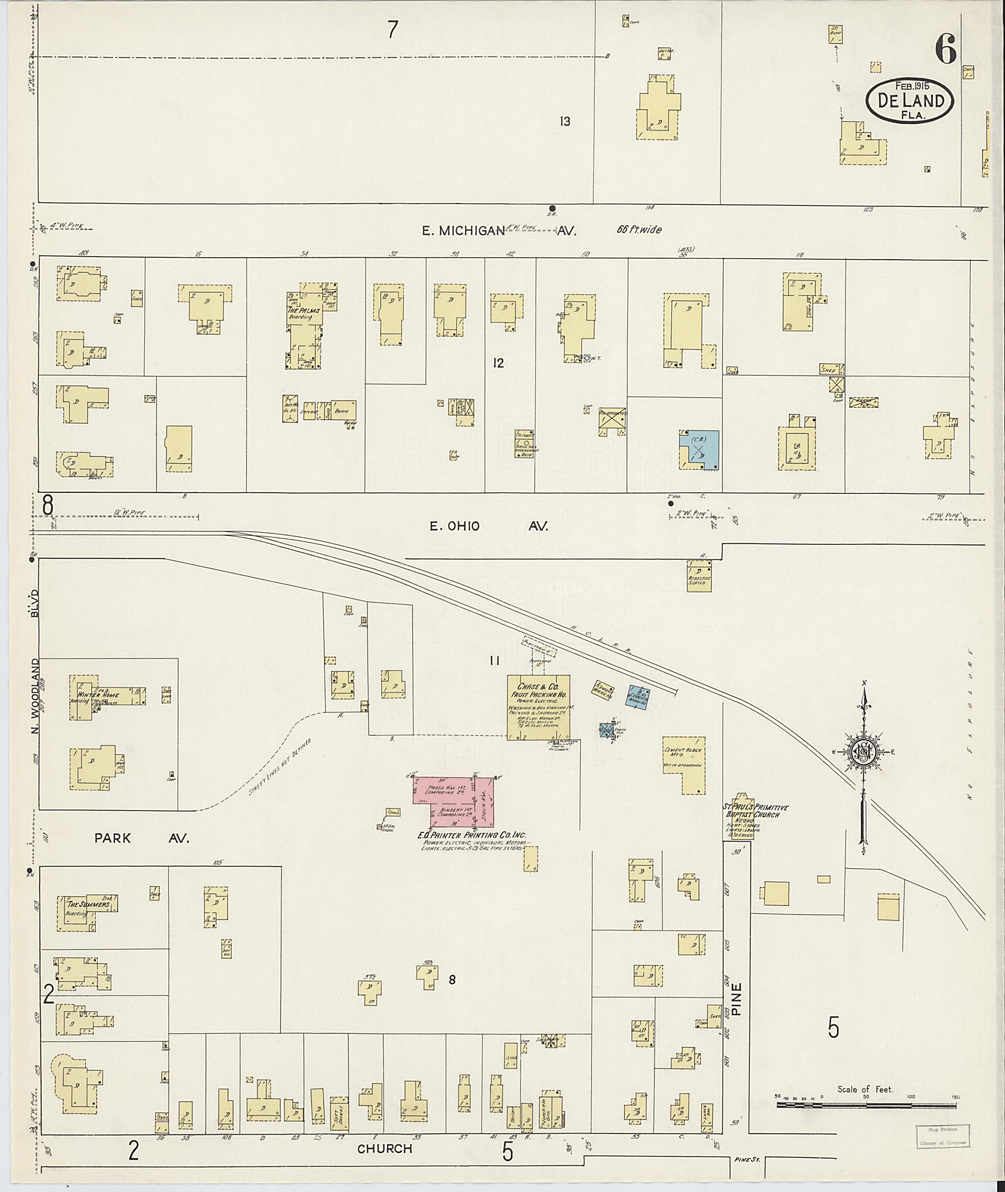 This old map of De Land, Volusia County, Florida was created by Sanborn Map Company in 1915