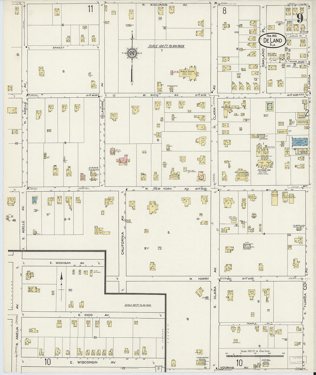 This old map of De Land, Volusia County, Florida was created by Sanborn Map Company in 1915