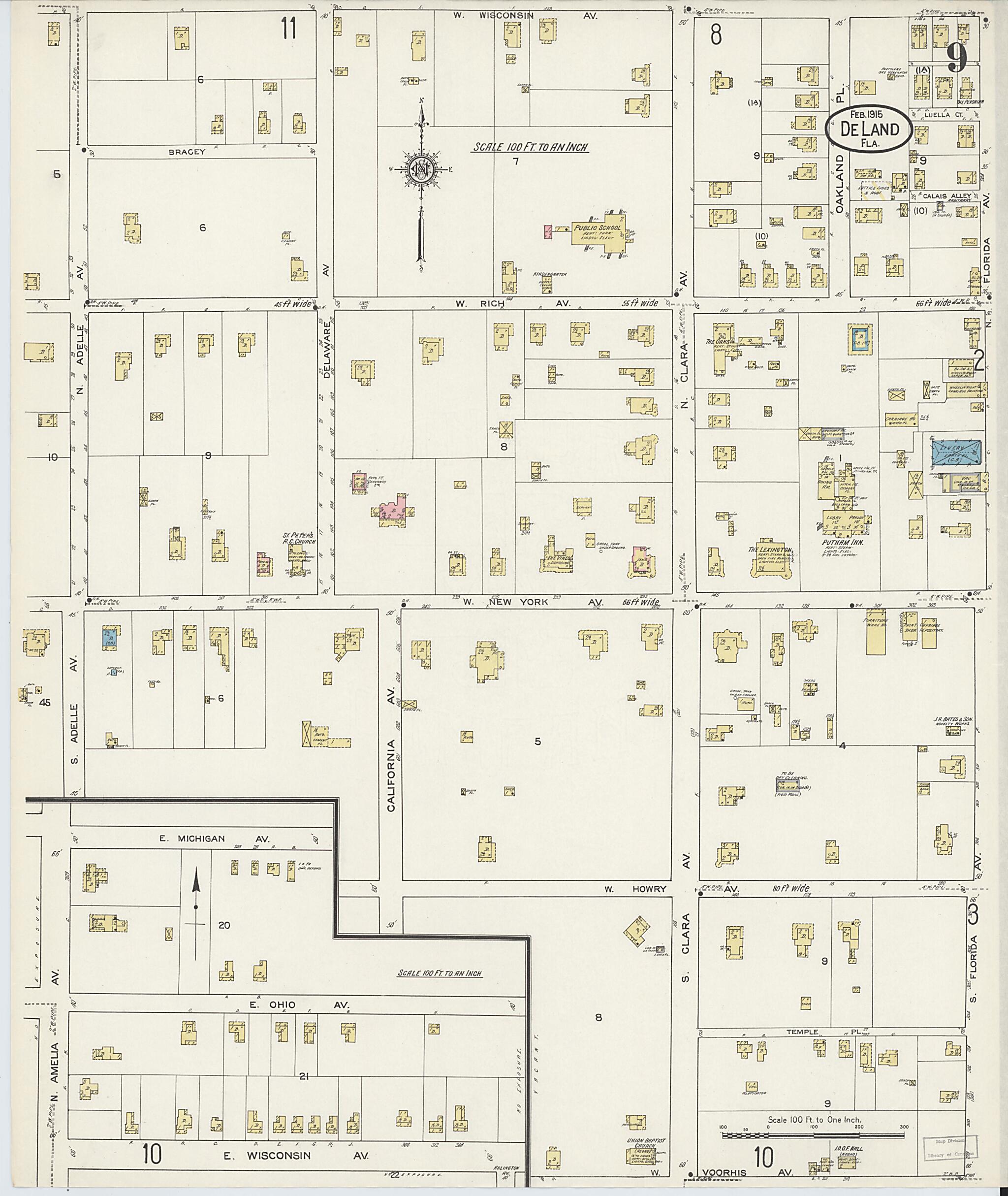 This old map of De Land, Volusia County, Florida was created by Sanborn Map Company in 1915