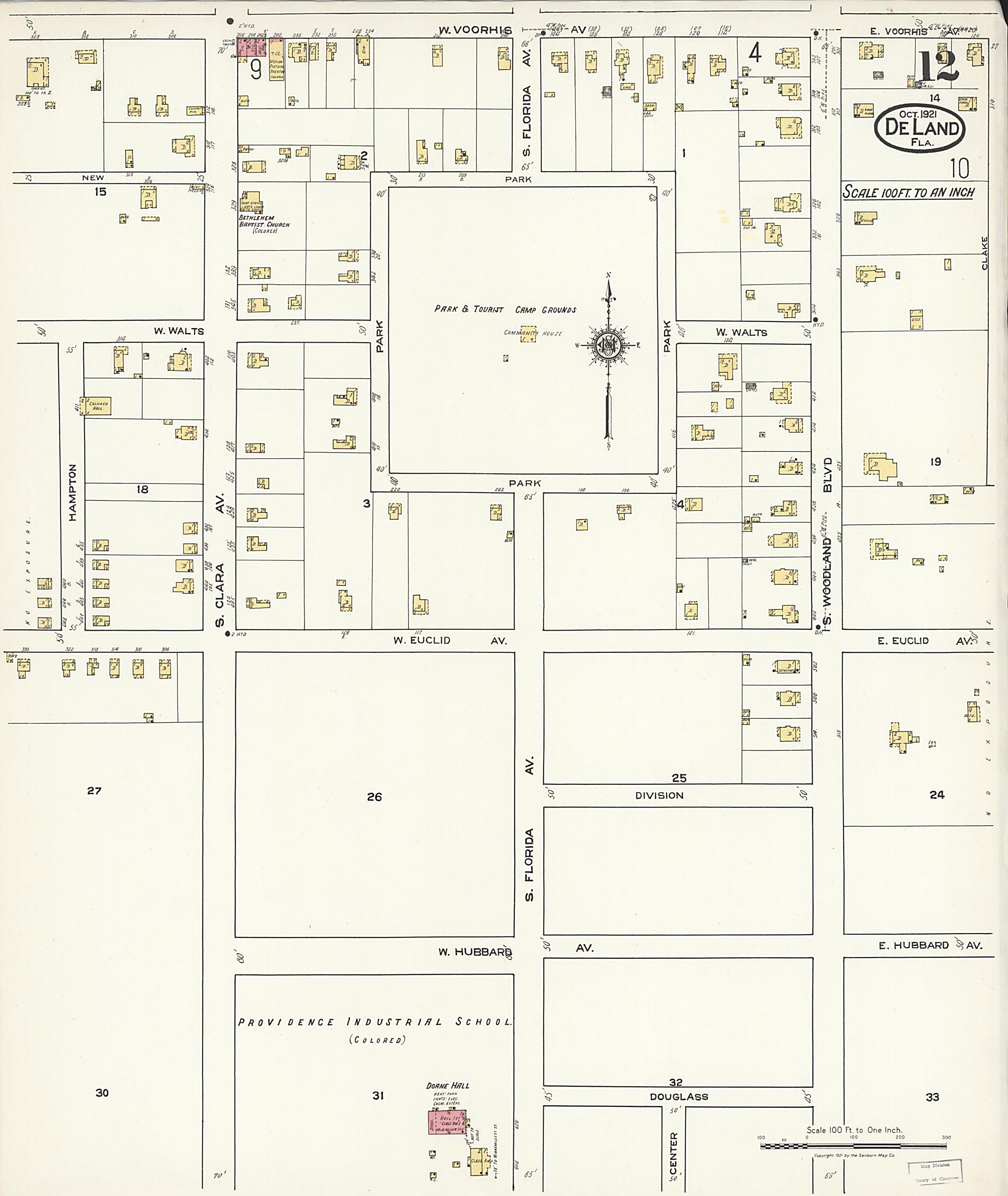 This old map of De Land, Volusia County, Florida was created by Sanborn Map Company in 1921