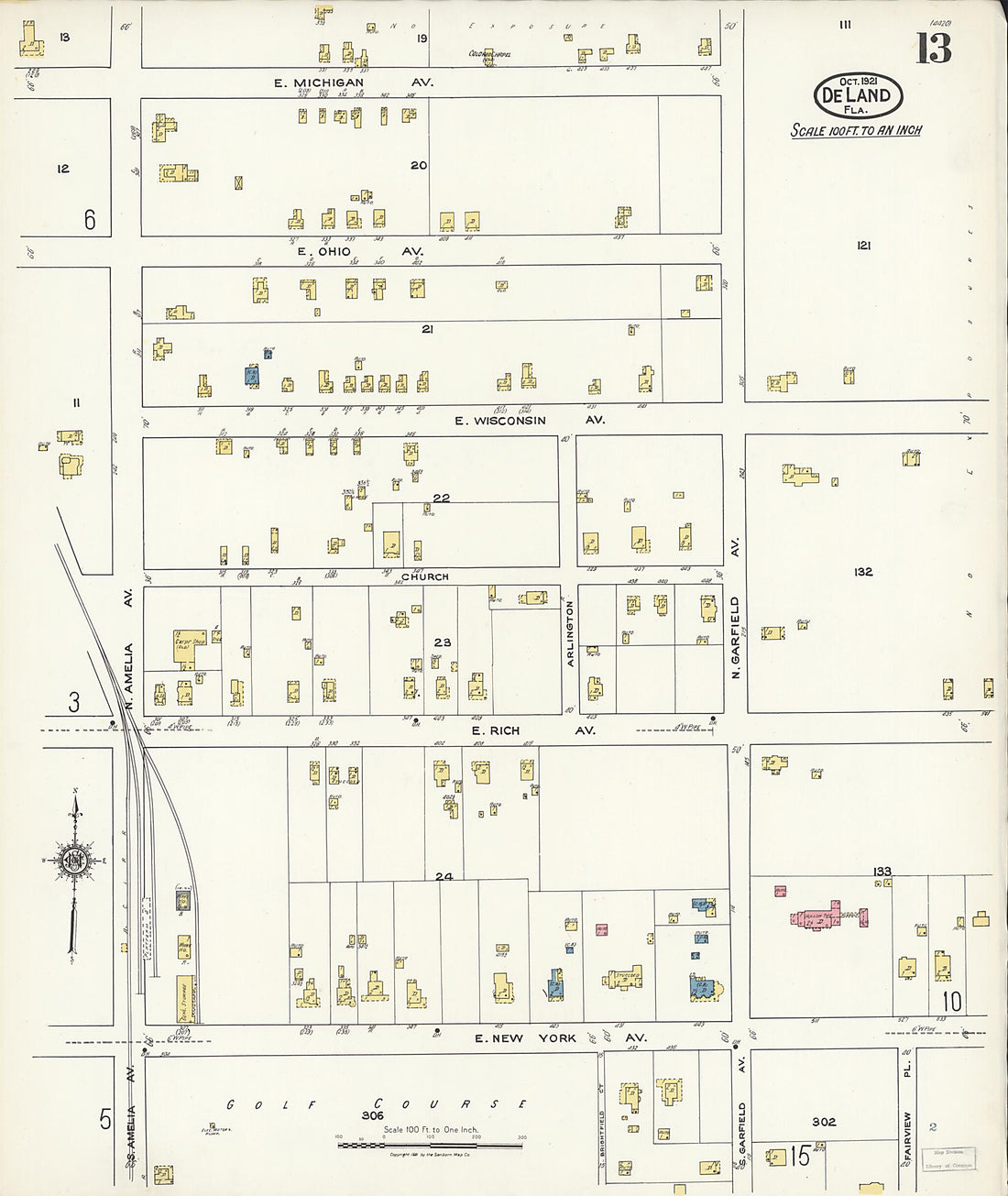This old map of De Land, Volusia County, Florida was created by Sanborn Map Company in 1921