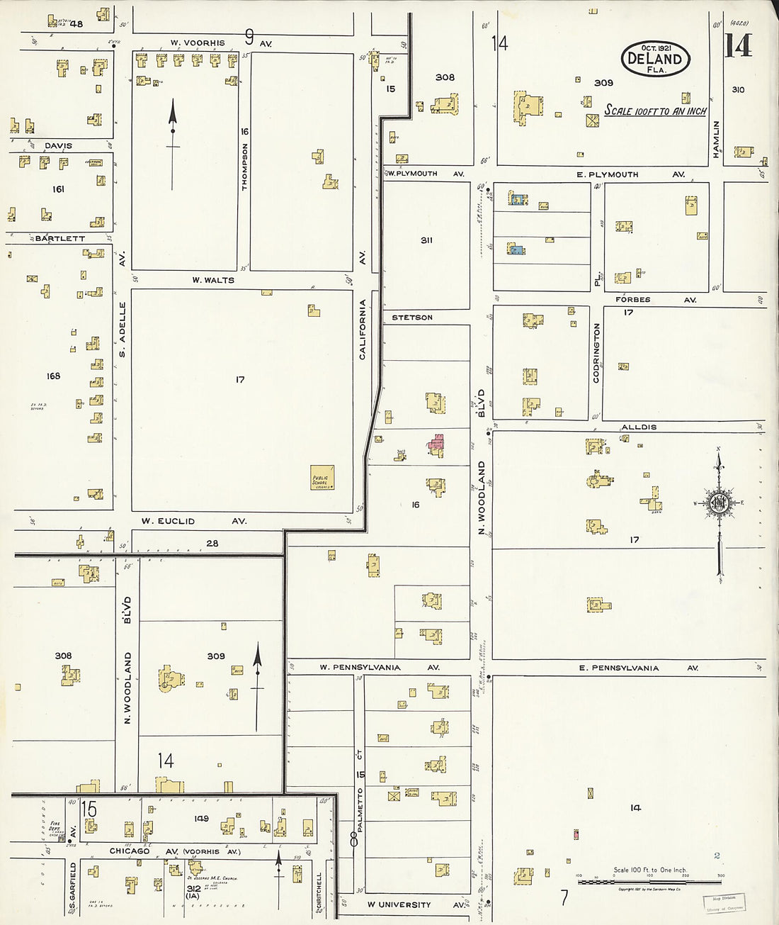 This old map of De Land, Volusia County, Florida was created by Sanborn Map Company in 1921