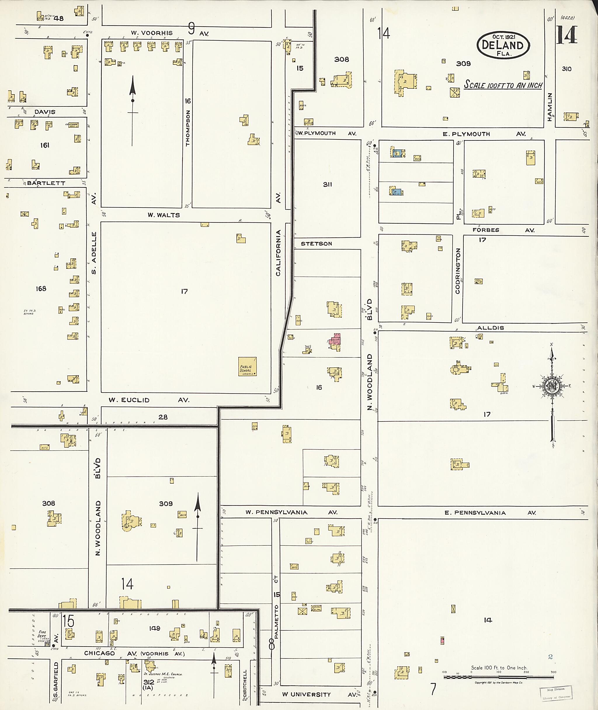 This old map of De Land, Volusia County, Florida was created by Sanborn Map Company in 1921