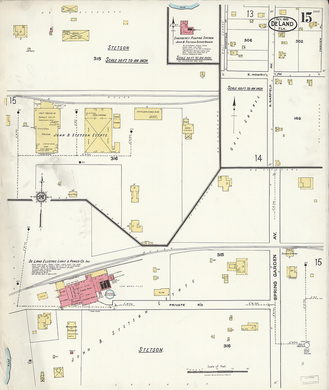 This old map of De Land, Volusia County, Florida was created by Sanborn Map Company in 1921