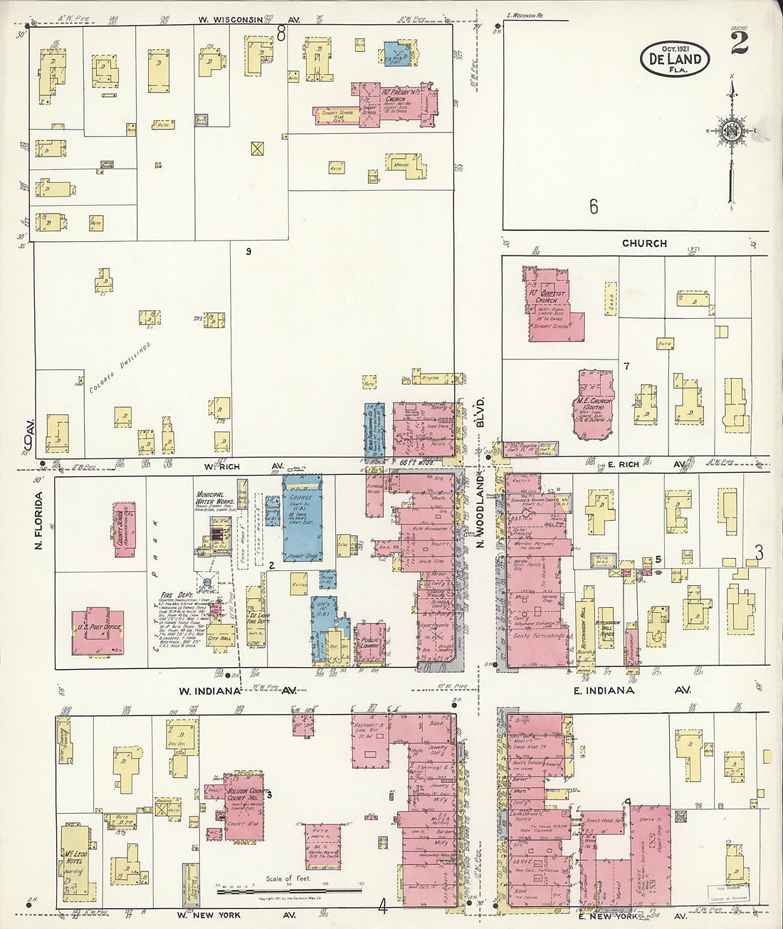 This old map of De Land, Volusia County, Florida was created by Sanborn Map Company in 1921