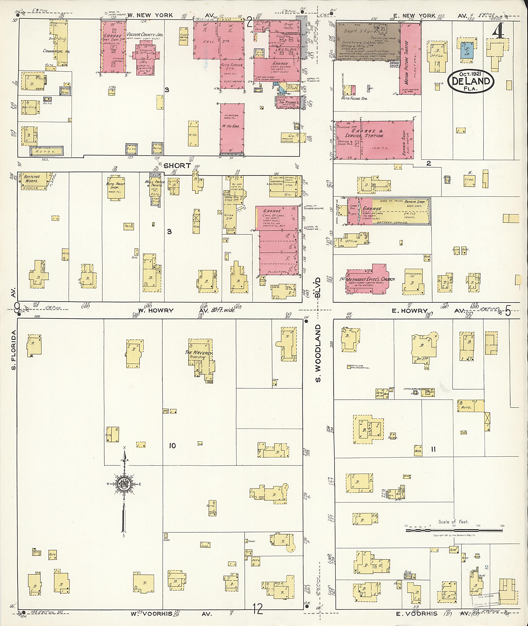 This old map of De Land, Volusia County, Florida was created by Sanborn Map Company in 1921