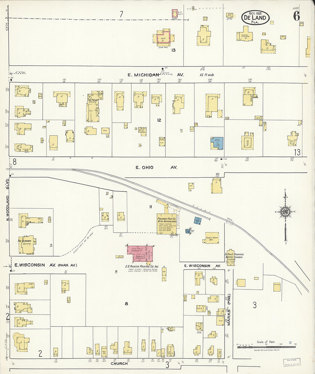 This old map of De Land, Volusia County, Florida was created by Sanborn Map Company in 1921