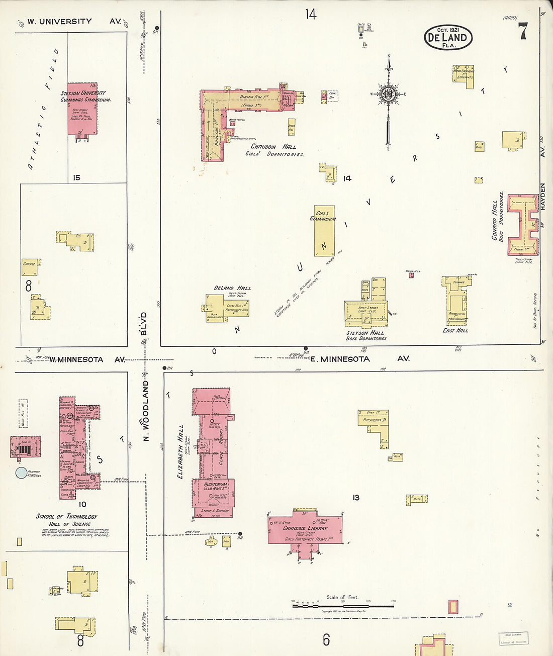 This old map of De Land, Volusia County, Florida was created by Sanborn Map Company in 1921