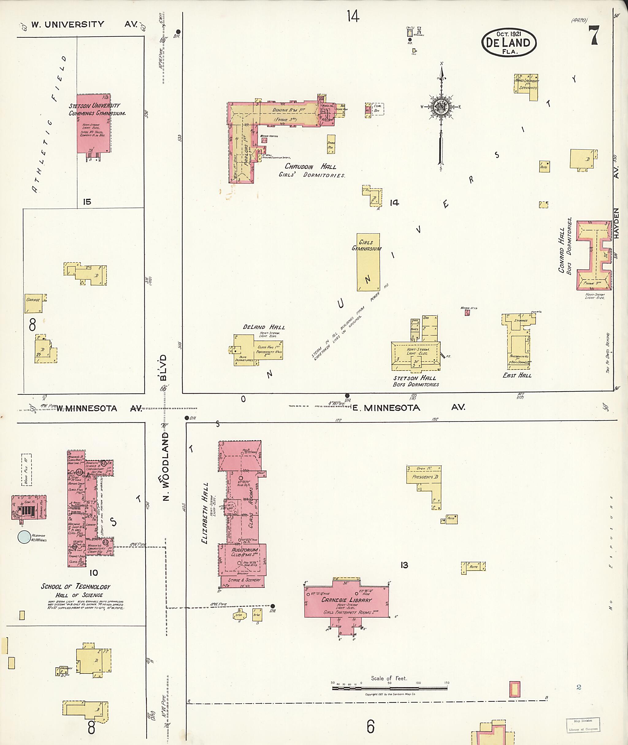 This old map of De Land, Volusia County, Florida was created by Sanborn Map Company in 1921