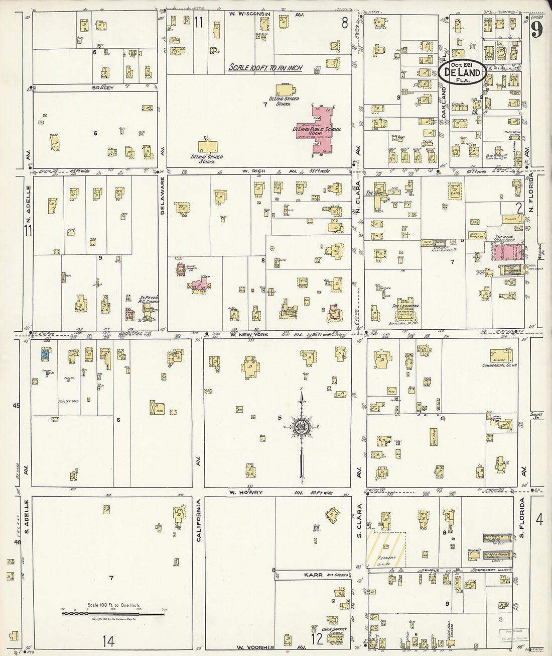 This old map of De Land, Volusia County, Florida was created by Sanborn Map Company in 1921