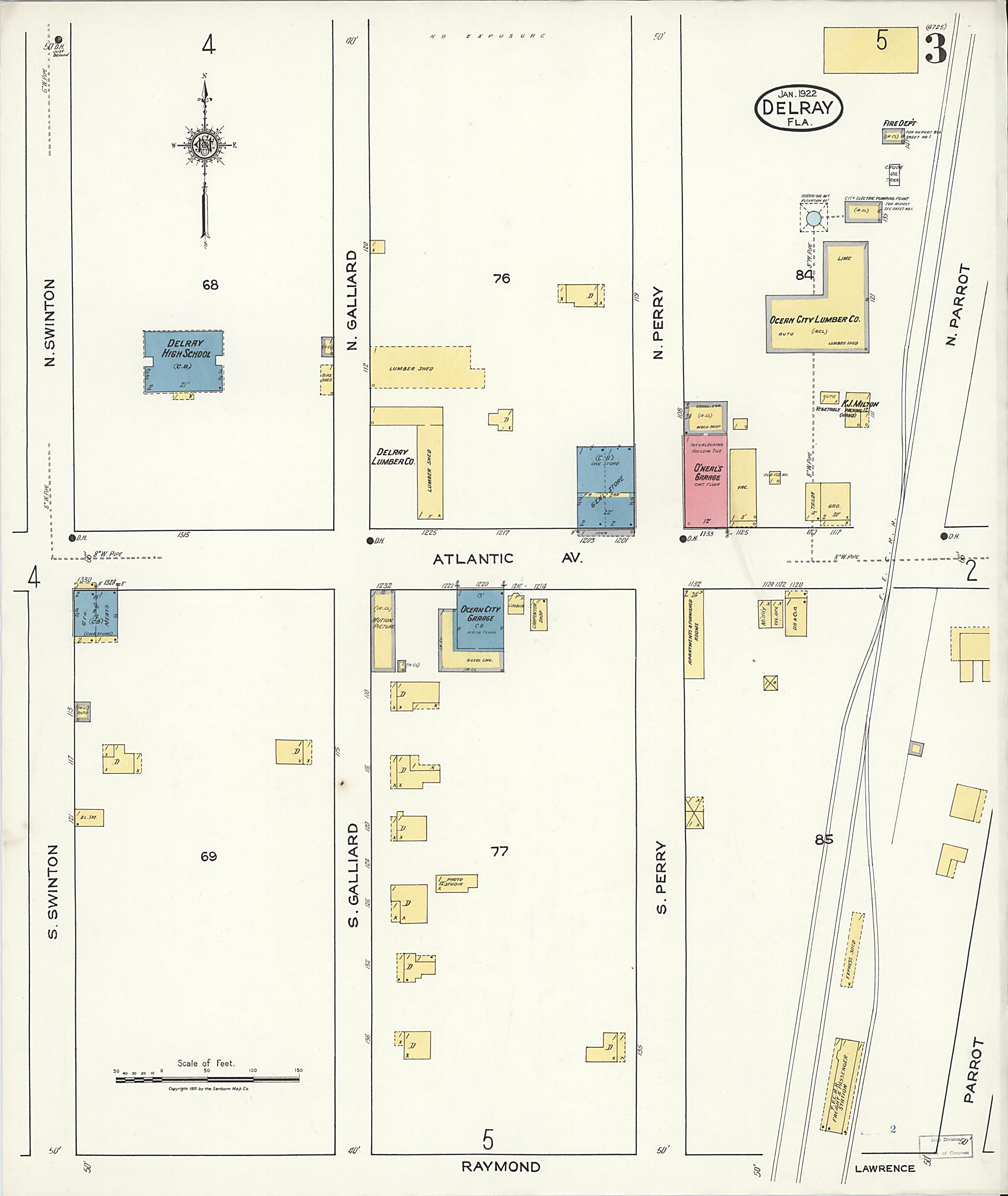 This old map of Delray, Palm Beach County, Florida was created by Sanborn Map Company in 1922