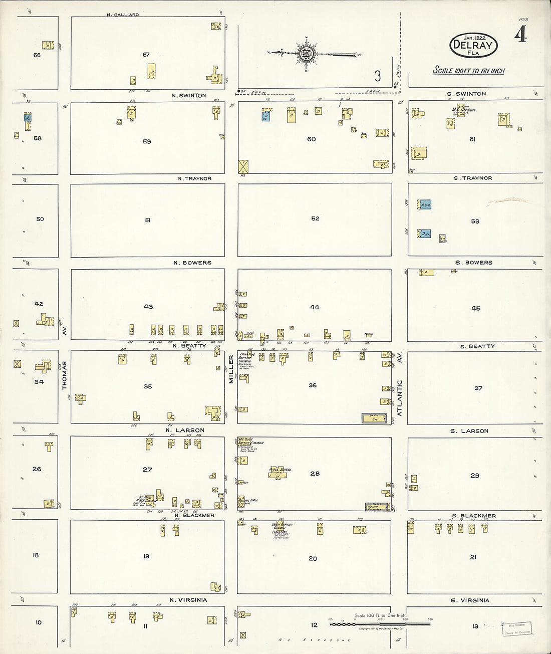 This old map of Delray, Palm Beach County, Florida was created by Sanborn Map Company in 1922