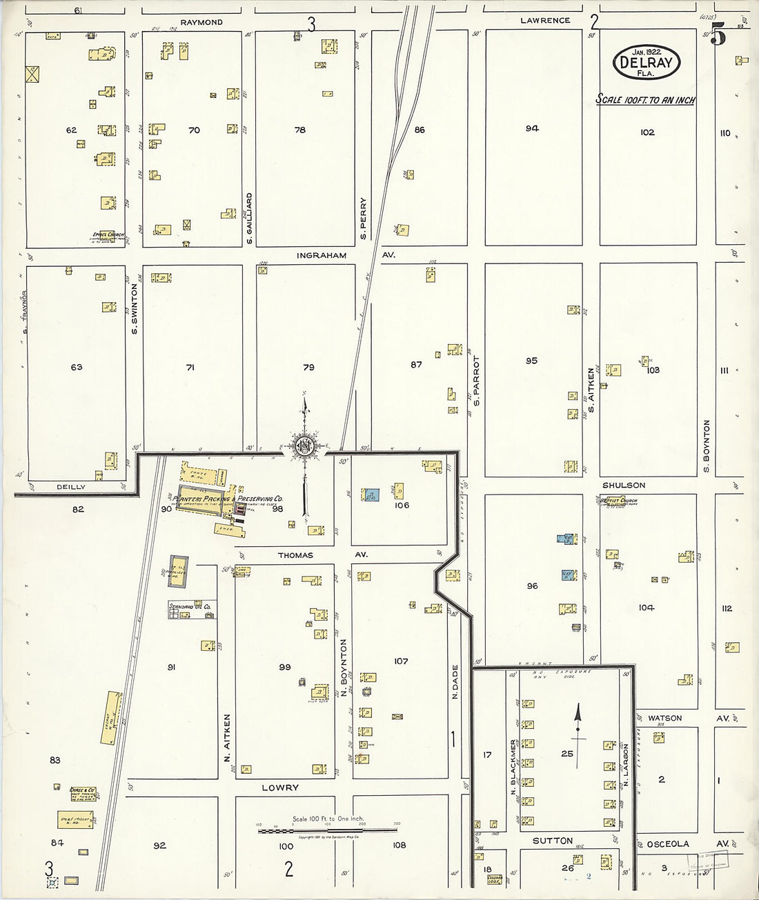 This old map of Delray, Palm Beach County, Florida was created by Sanborn Map Company in 1922