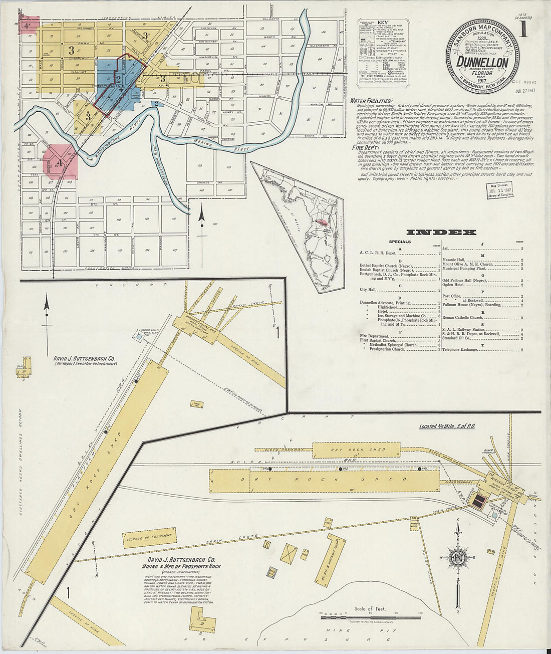 This old map of Dunnellon, Marion County, Florida was created by Sanborn Map Company in 1917