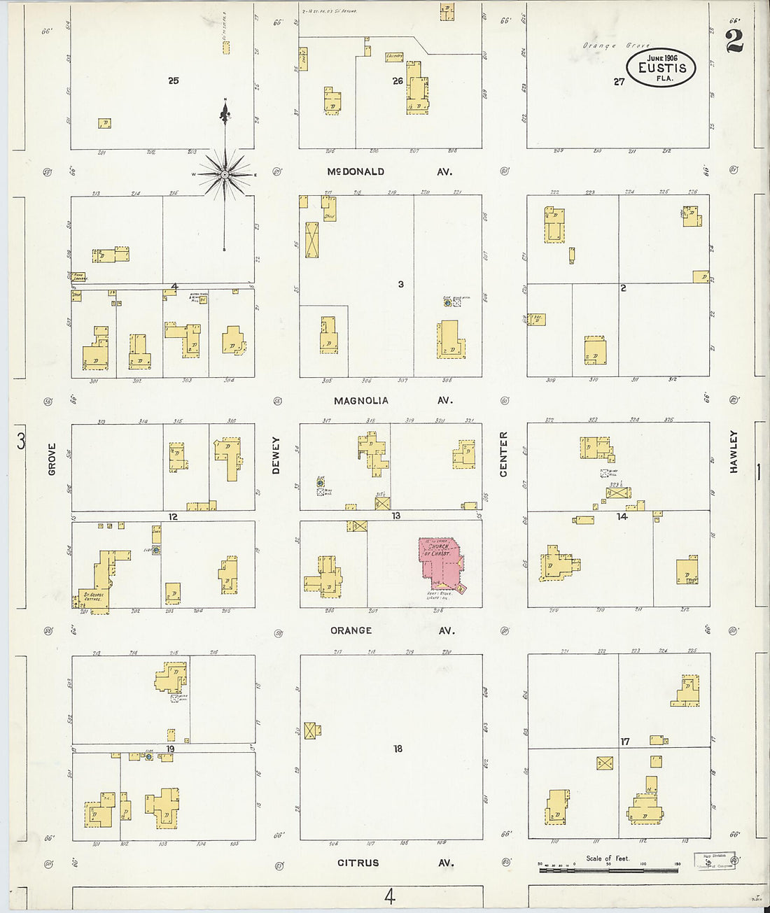 This old map of Eustis, Lake County, Florida was created by Sanborn Map Company in 1906