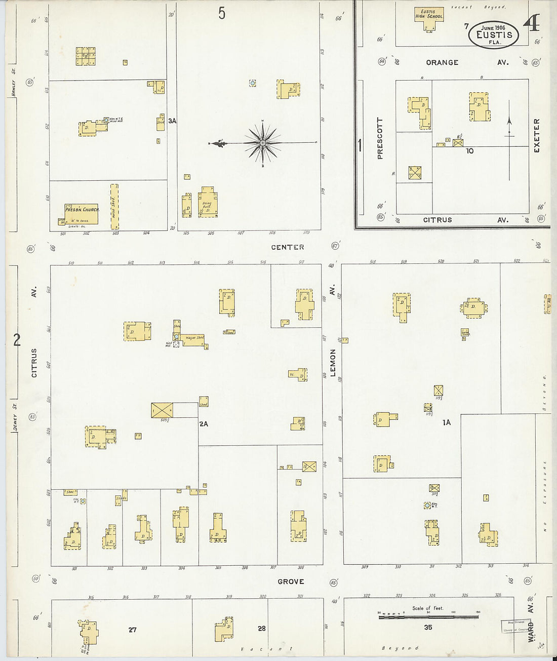 This old map of Eustis, Lake County, Florida was created by Sanborn Map Company in 1906
