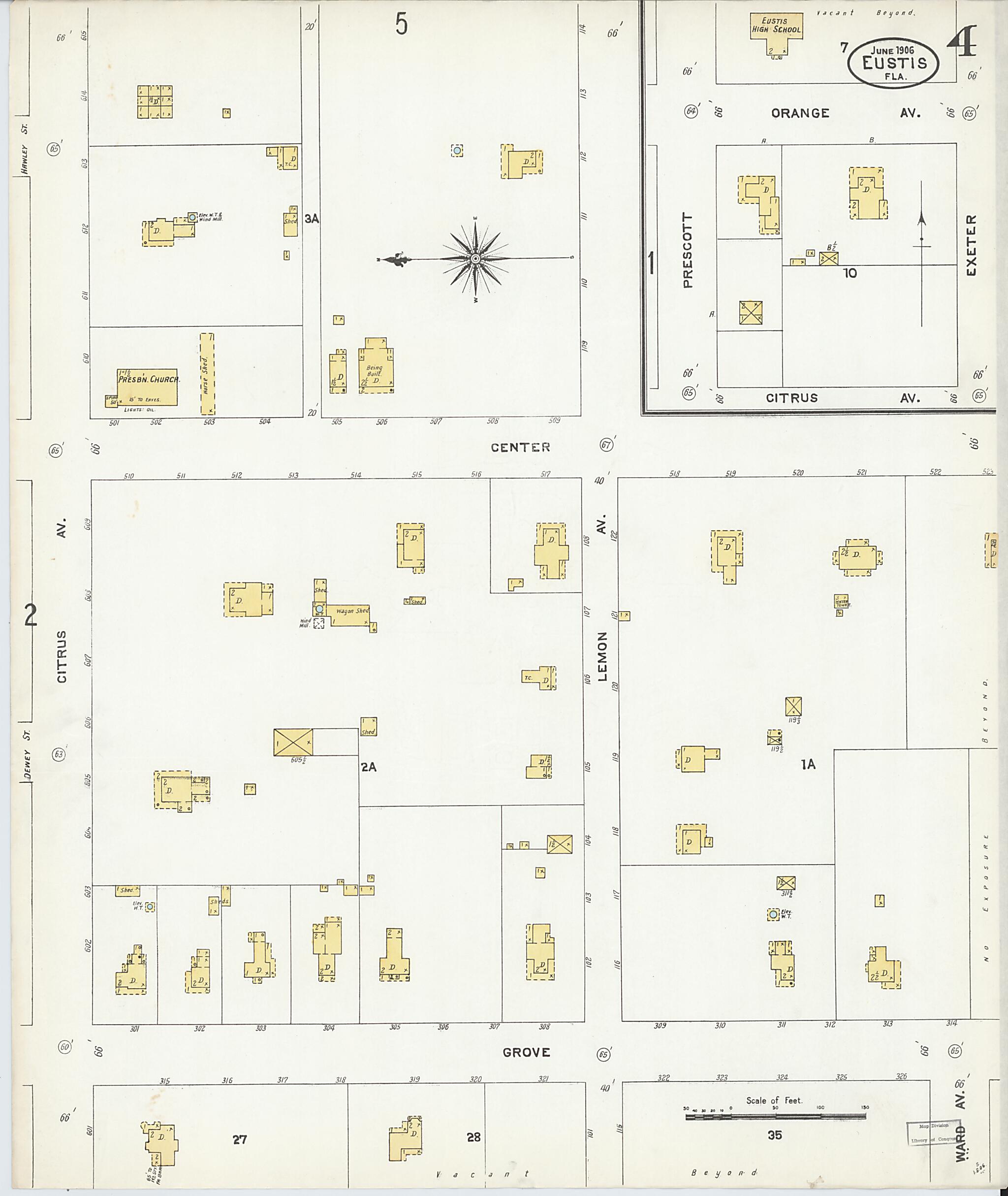 This old map of Eustis, Lake County, Florida was created by Sanborn Map Company in 1906