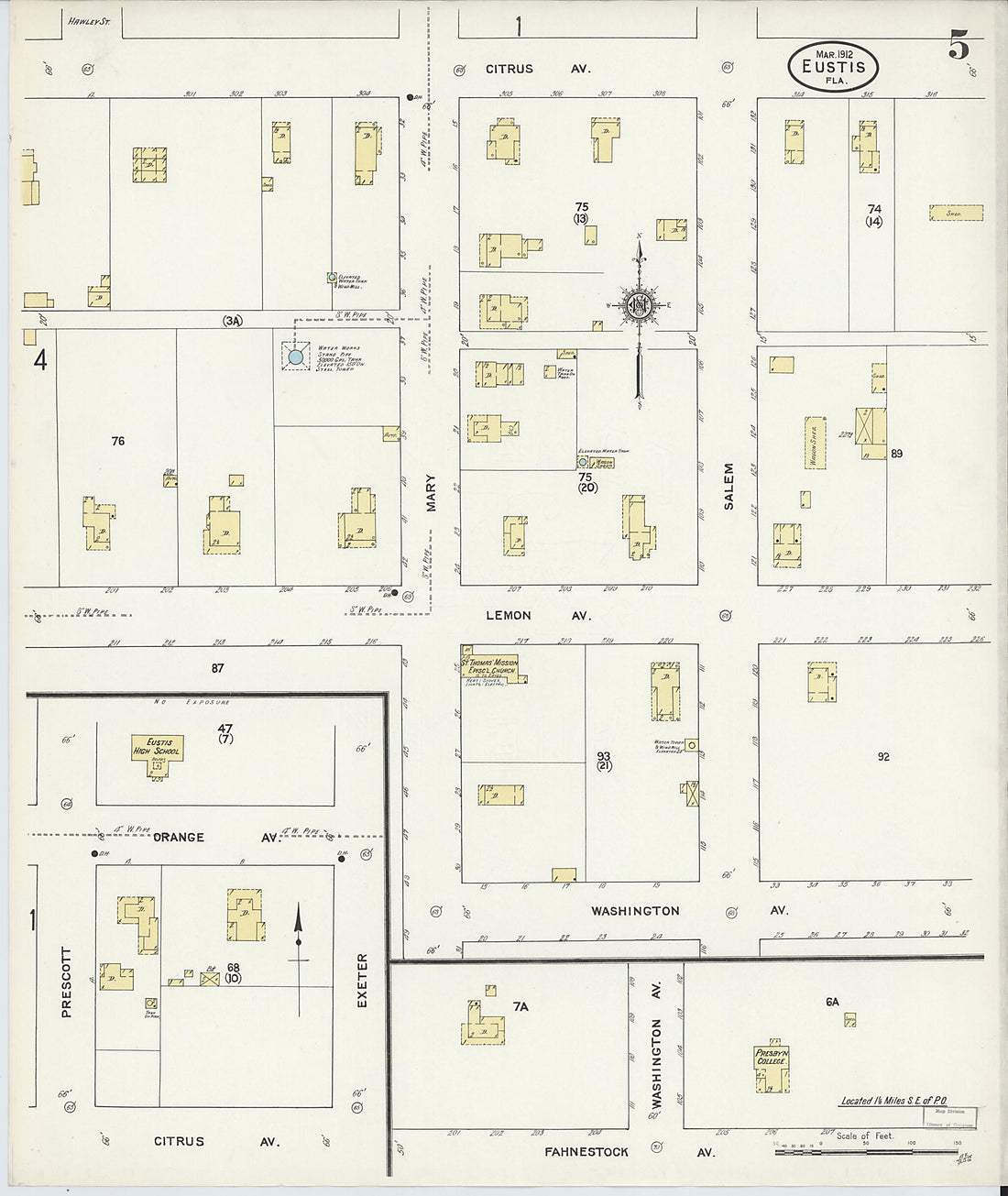 This old map of Eustis, Lake County, Florida was created by Sanborn Map Company in 1912