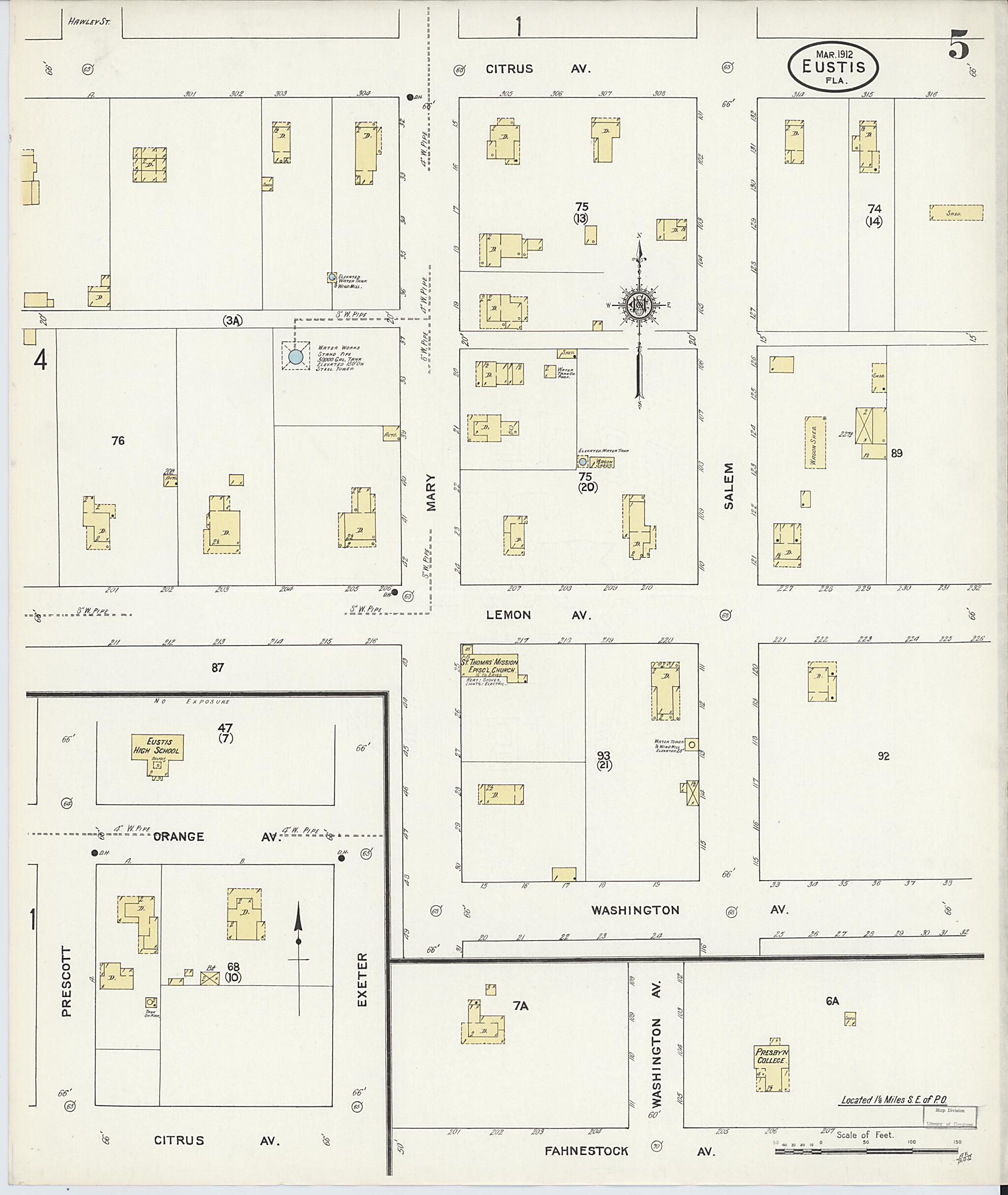 This old map of Eustis, Lake County, Florida was created by Sanborn Map Company in 1912