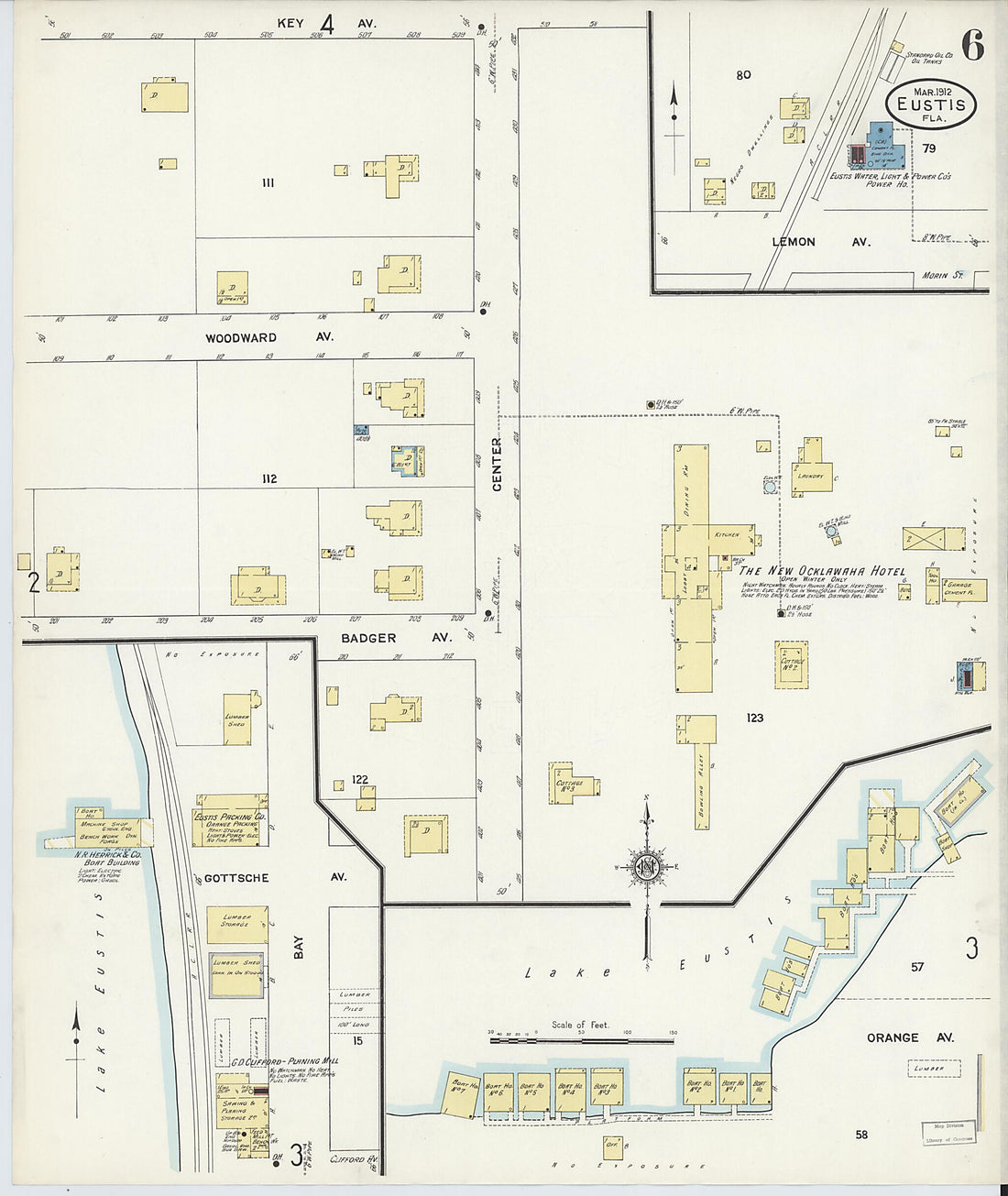 This old map of Eustis, Lake County, Florida was created by Sanborn Map Company in 1912