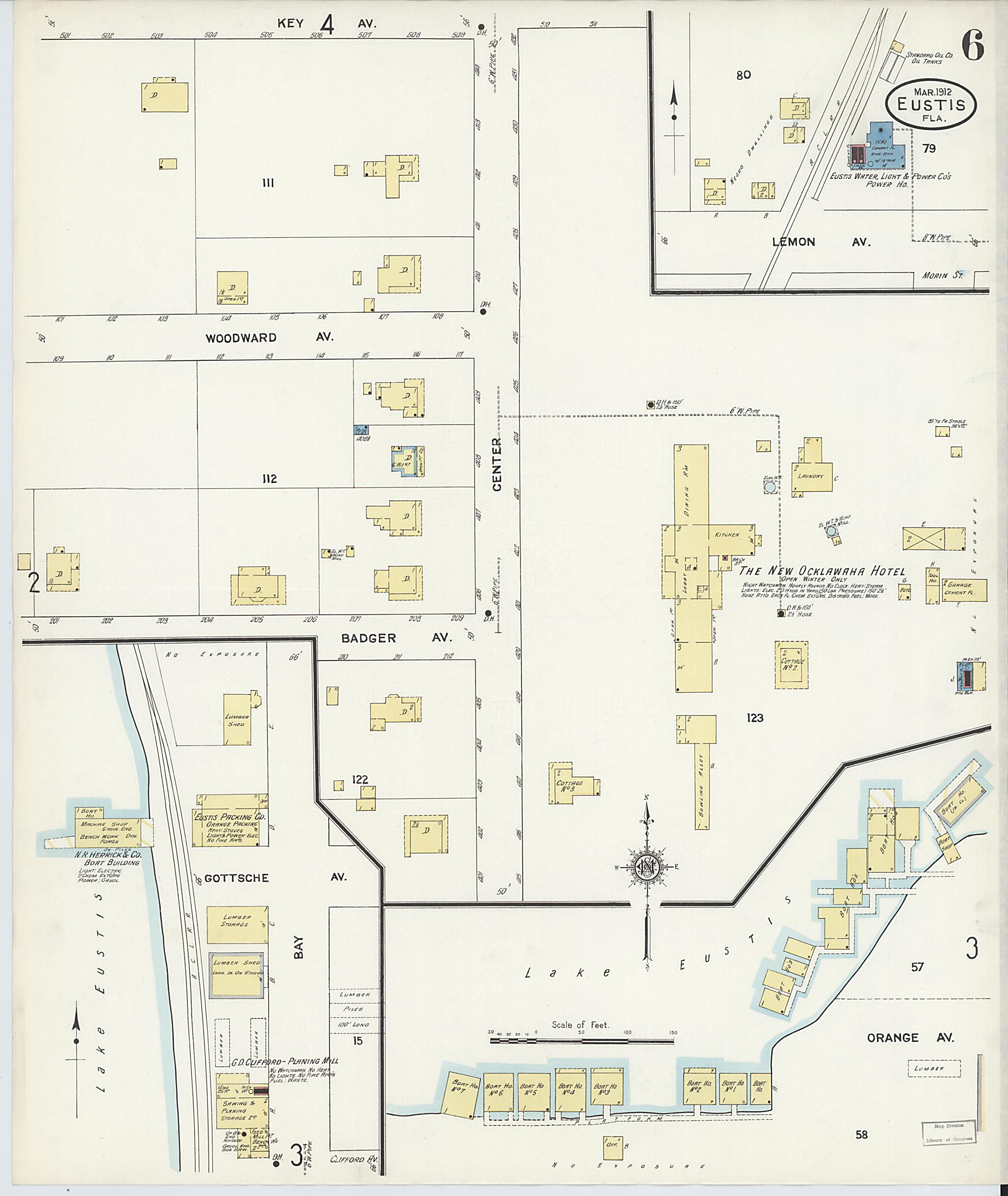 This old map of Eustis, Lake County, Florida was created by Sanborn Map Company in 1912
