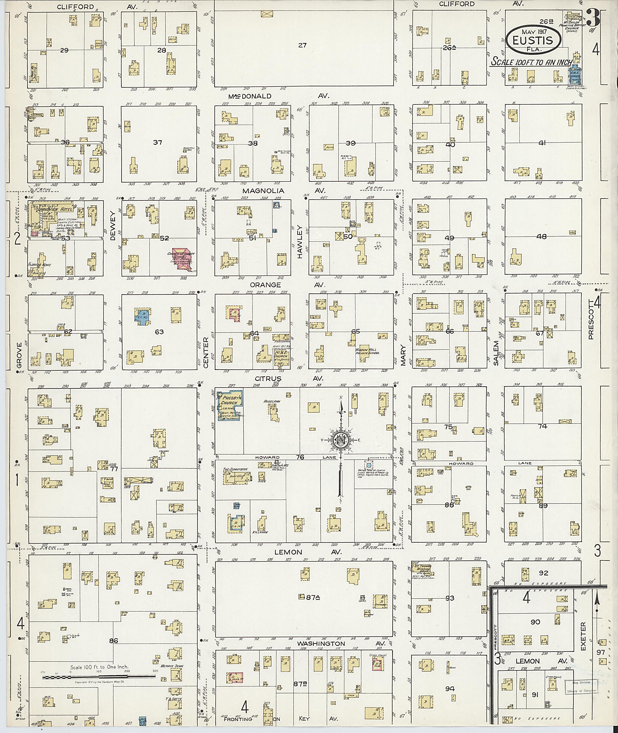 This old map of Eustis, Lake County, Florida was created by Sanborn Map Company in 1917