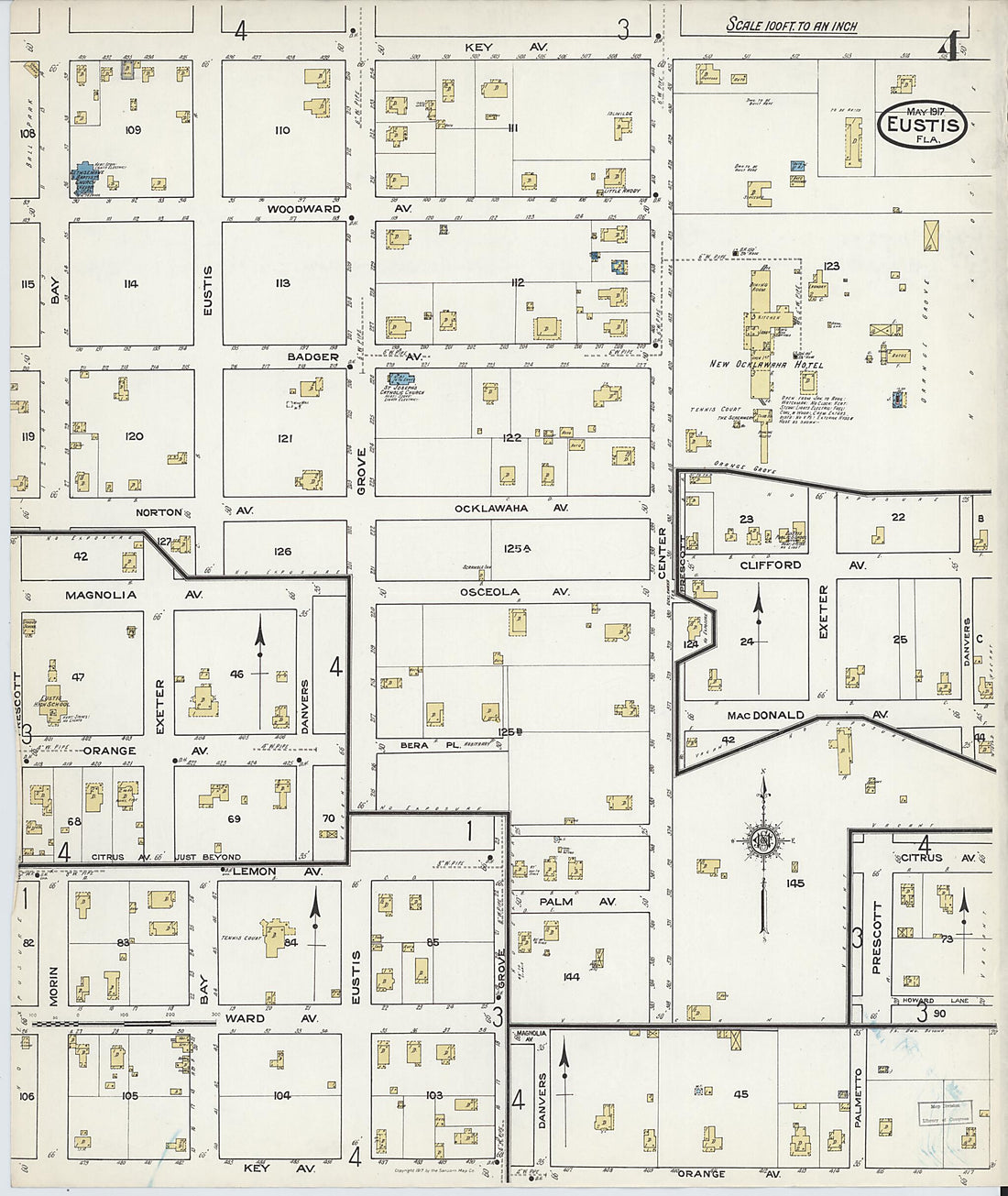 This old map of Eustis, Lake County, Florida was created by Sanborn Map Company in 1917