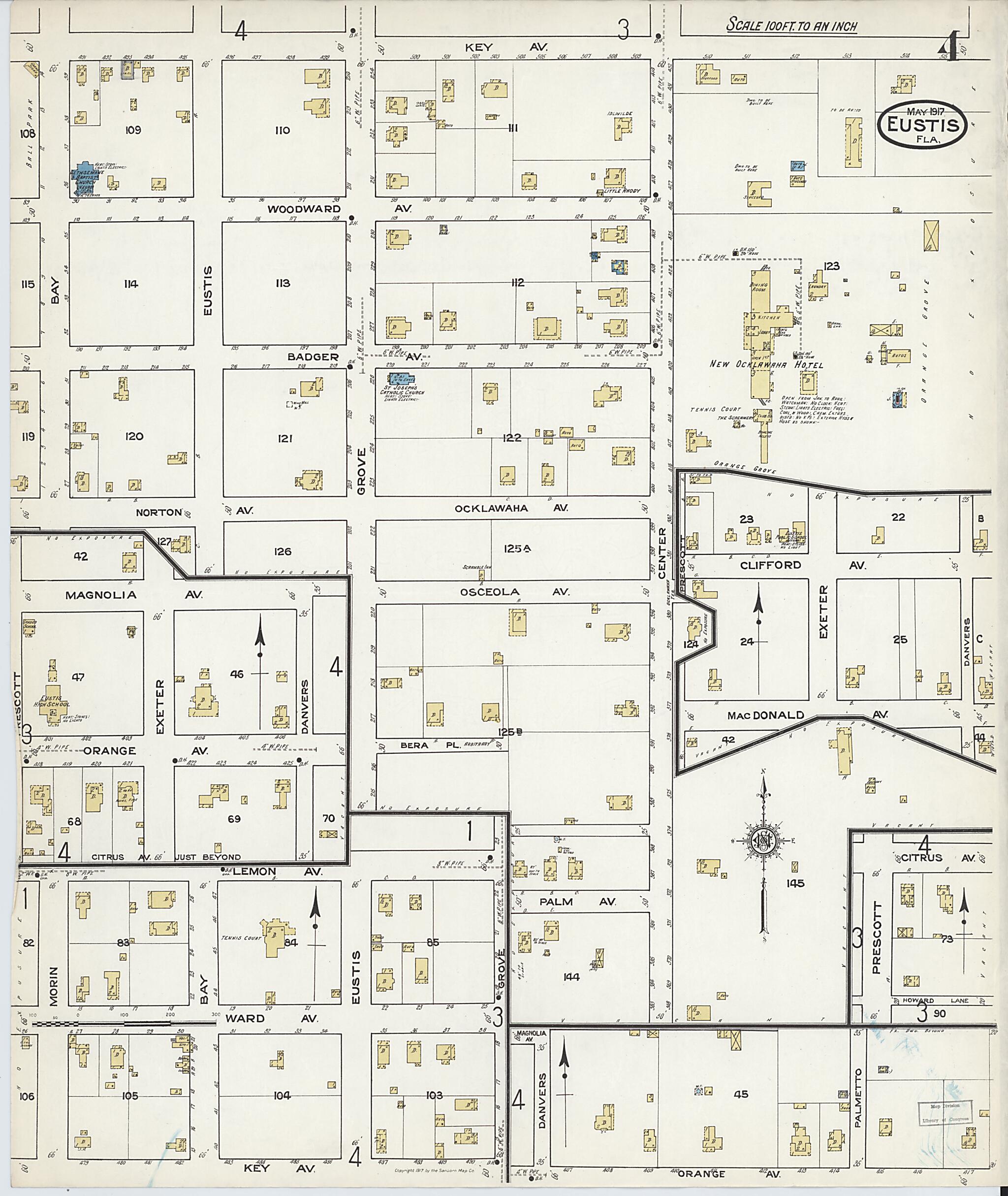 This old map of Eustis, Lake County, Florida was created by Sanborn Map Company in 1917