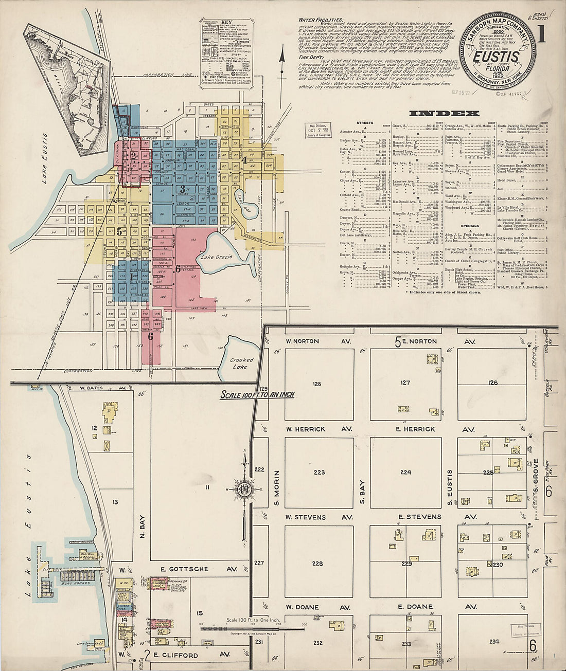 This old map of Eustis, Lake County, Florida was created by Sanborn Map Company in 1922