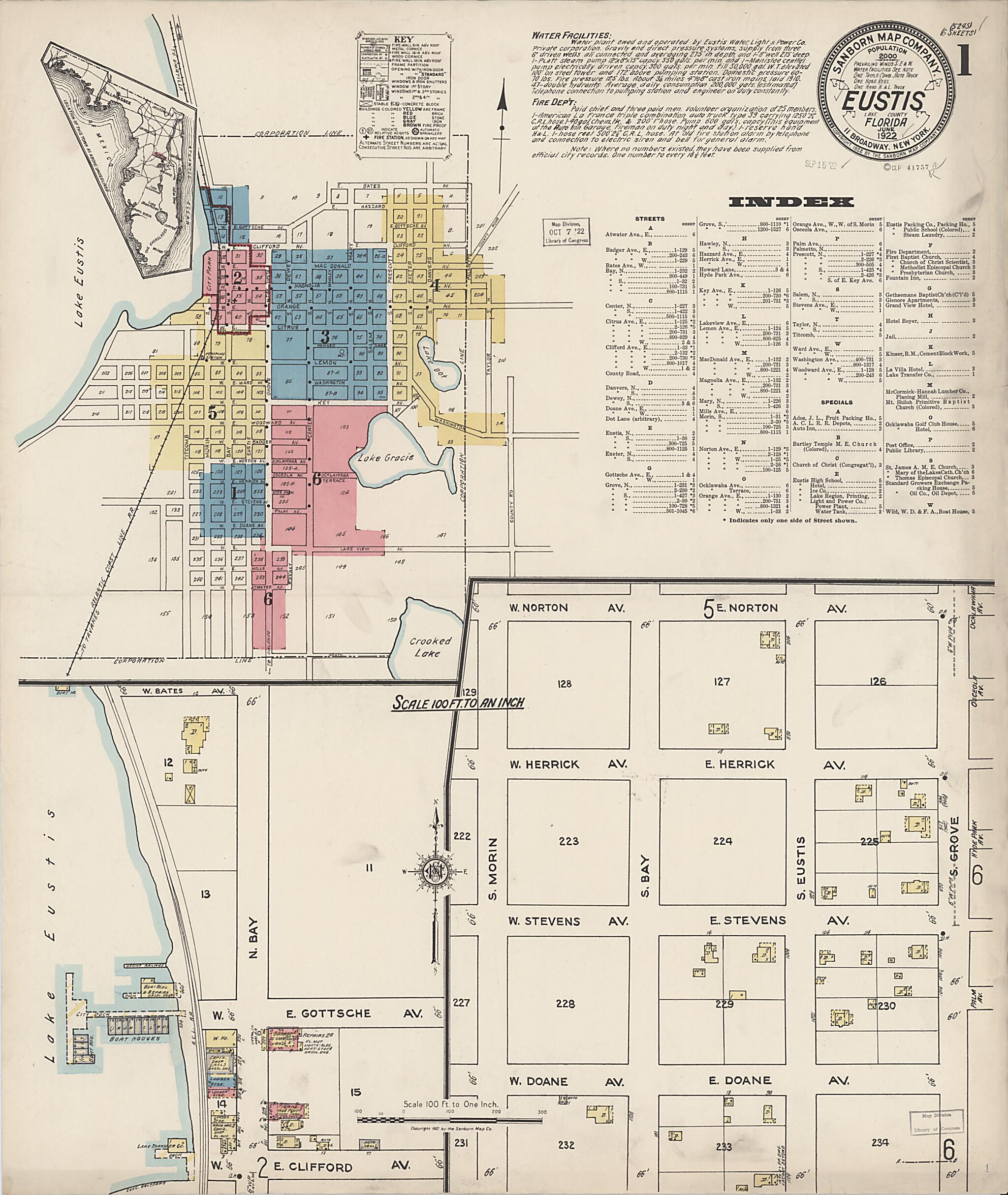 This old map of Eustis, Lake County, Florida was created by Sanborn Map Company in 1922