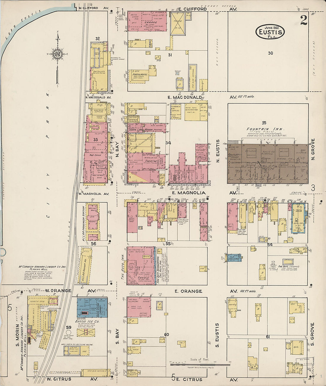 This old map of Eustis, Lake County, Florida was created by Sanborn Map Company in 1922