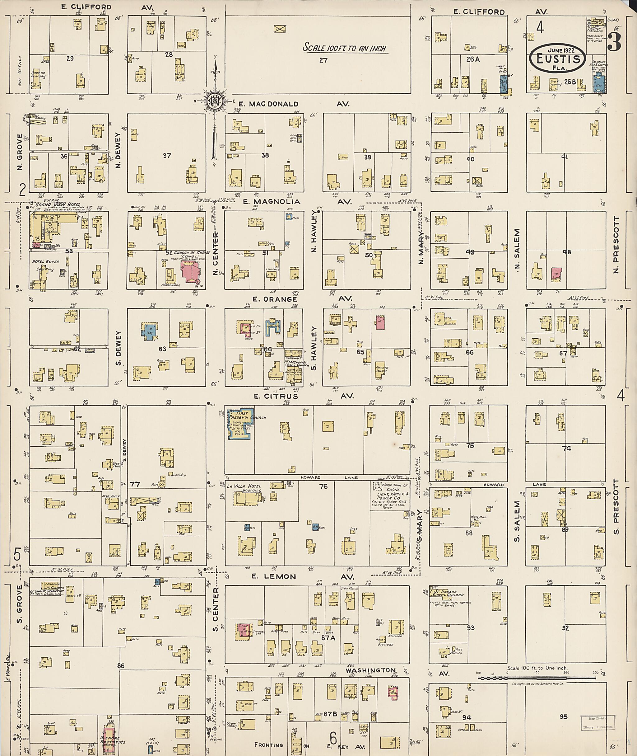 This old map of Eustis, Lake County, Florida was created by Sanborn Map Company in 1922