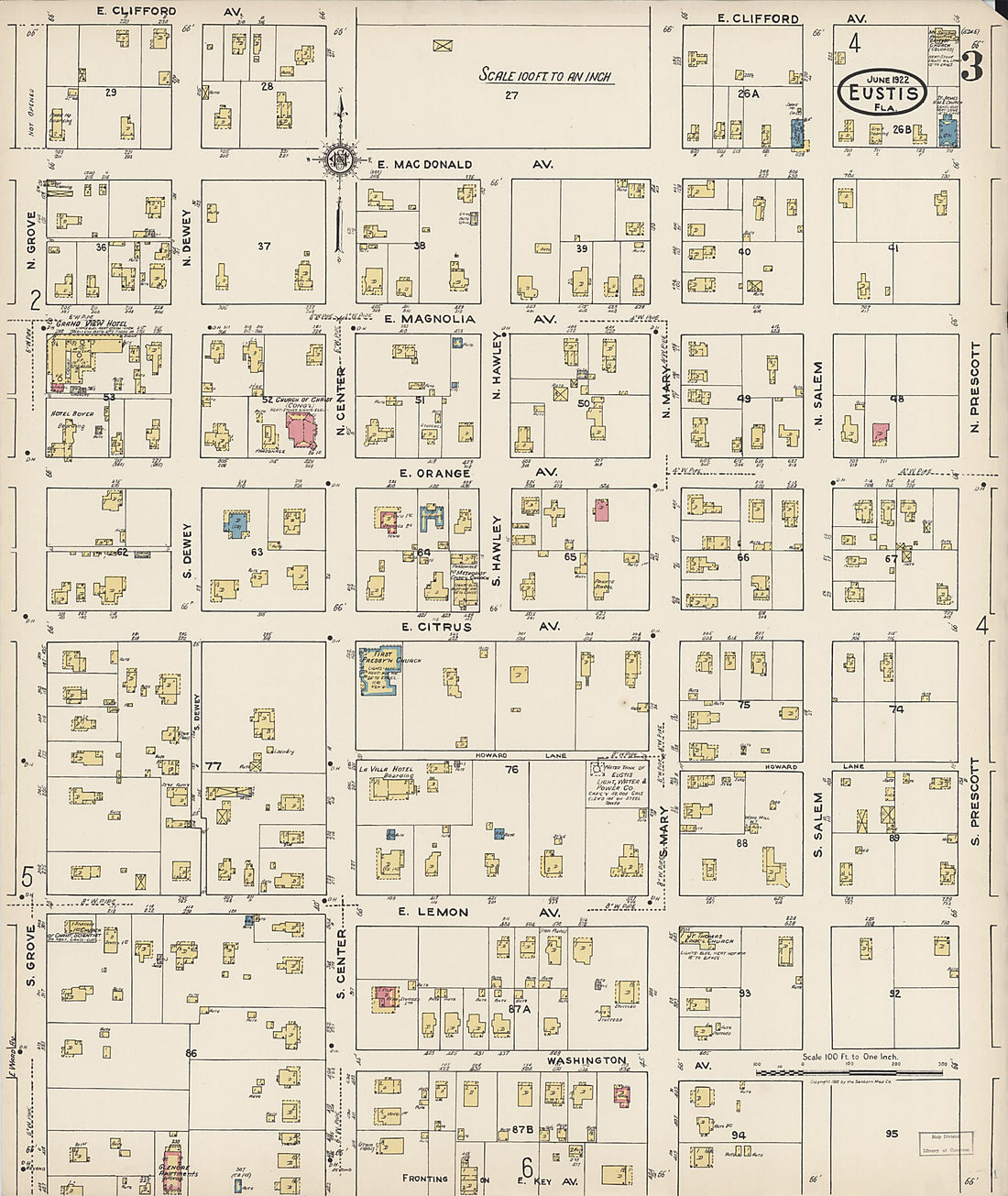 This old map of Eustis, Lake County, Florida was created by Sanborn Map Company in 1922