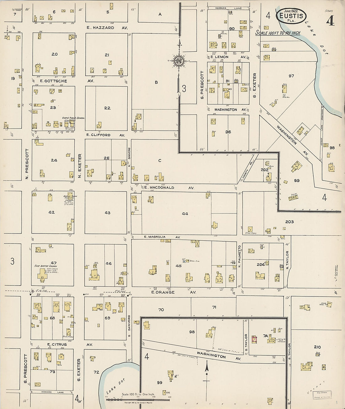 This old map of Eustis, Lake County, Florida was created by Sanborn Map Company in 1922