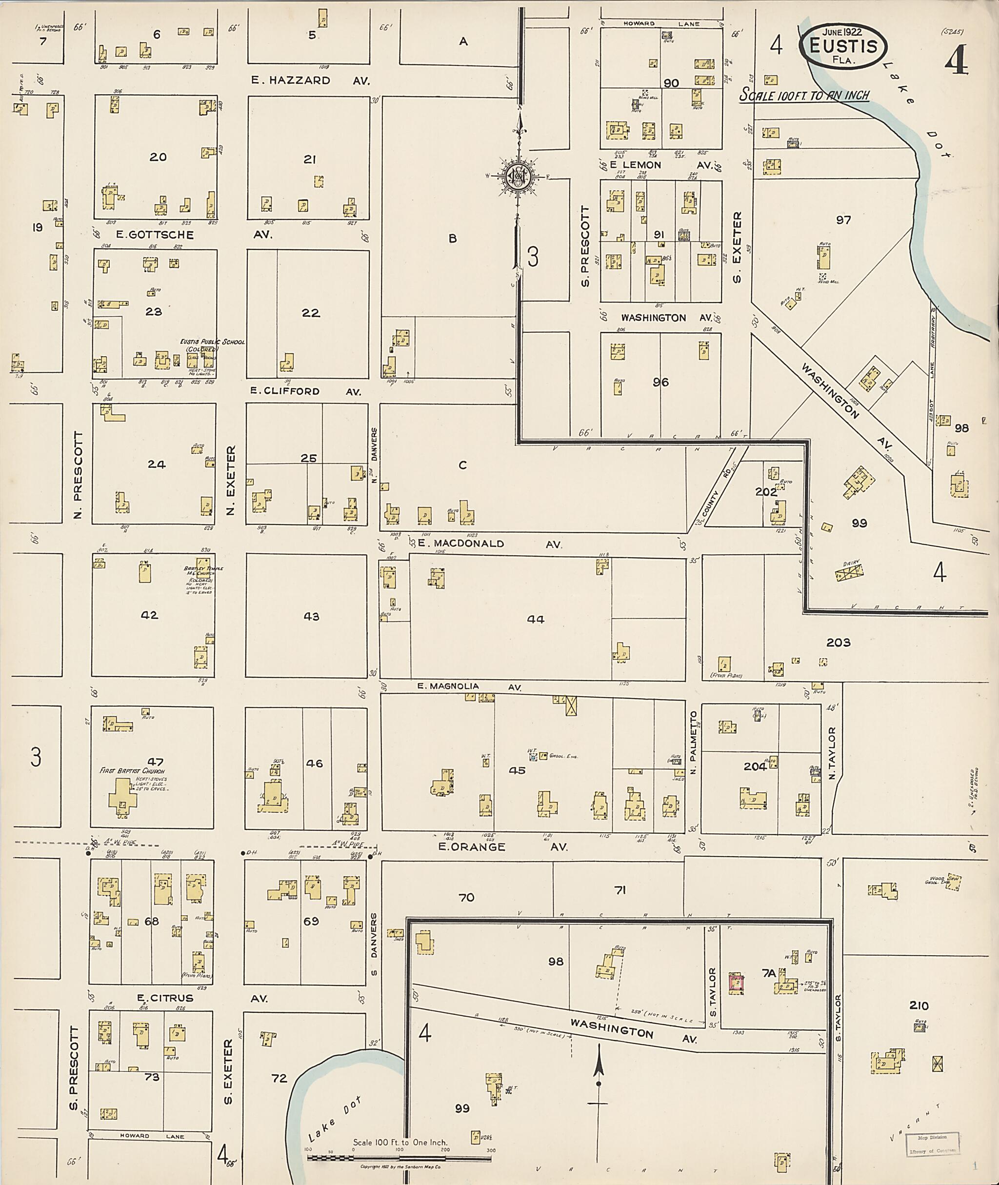 This old map of Eustis, Lake County, Florida was created by Sanborn Map Company in 1922