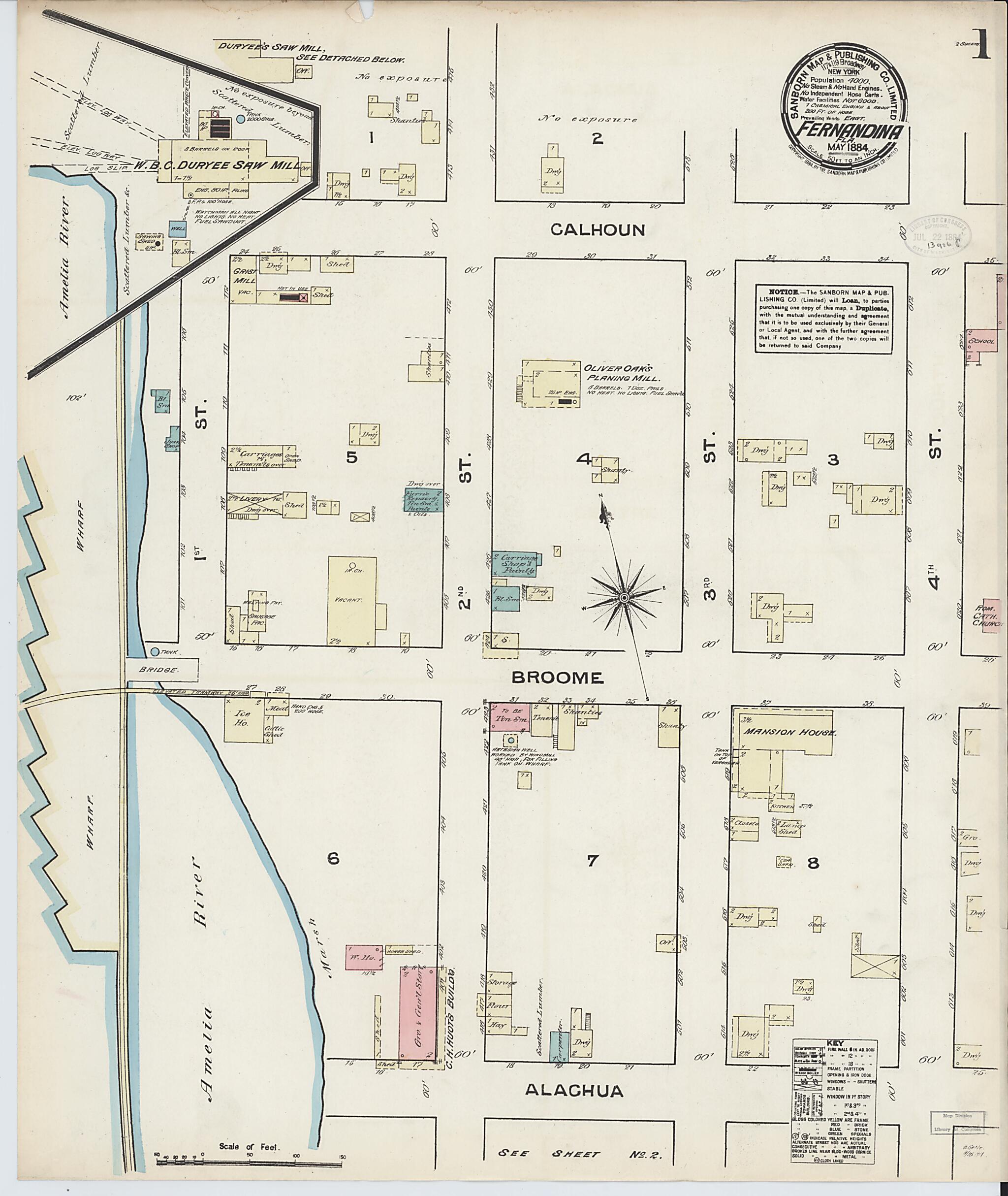 This old map of Fernandina, Nassau County, Florida was created by Sanborn Map Company in 1884