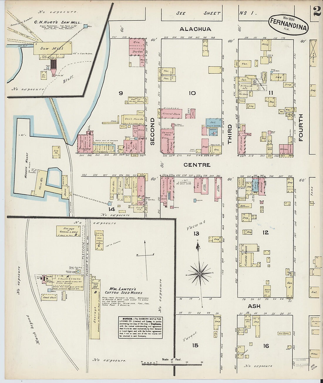 This old map of Fernandina, Nassau County, Florida was created by Sanborn Map Company in 1884