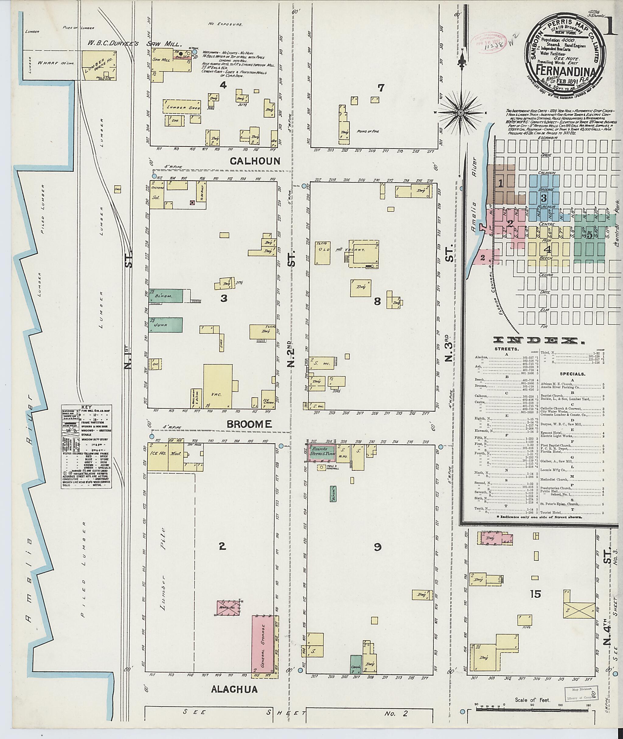 This old map of Fernandina, Nassau County, Florida was created by Sanborn Map Company in 1891