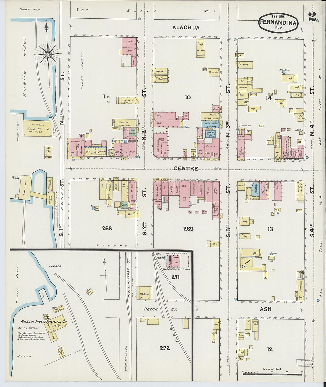 This old map of Fernandina, Nassau County, Florida was created by Sanborn Map Company in 1891