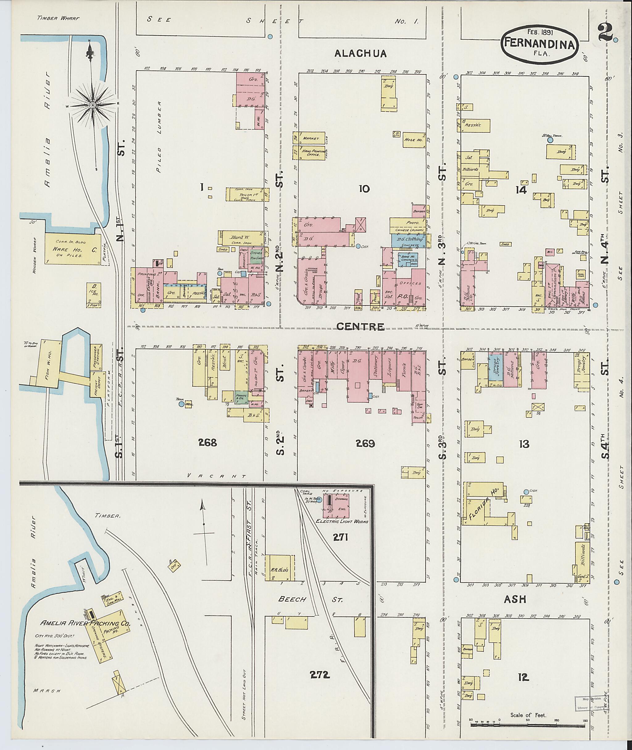 This old map of Fernandina, Nassau County, Florida was created by Sanborn Map Company in 1891