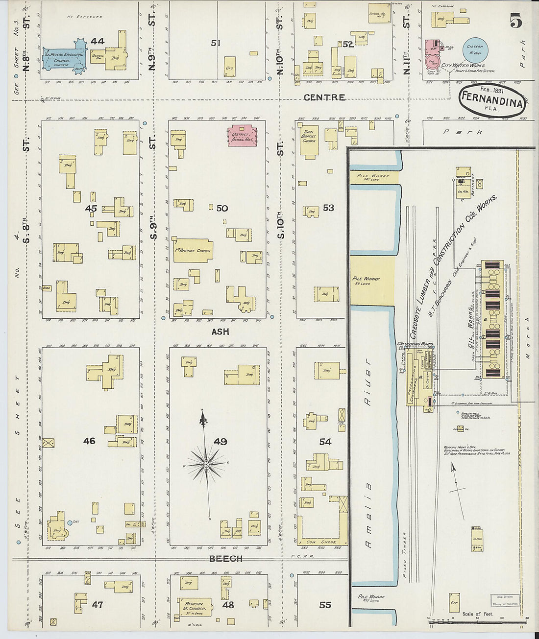 This old map of Fernandina, Nassau County, Florida was created by Sanborn Map Company in 1891