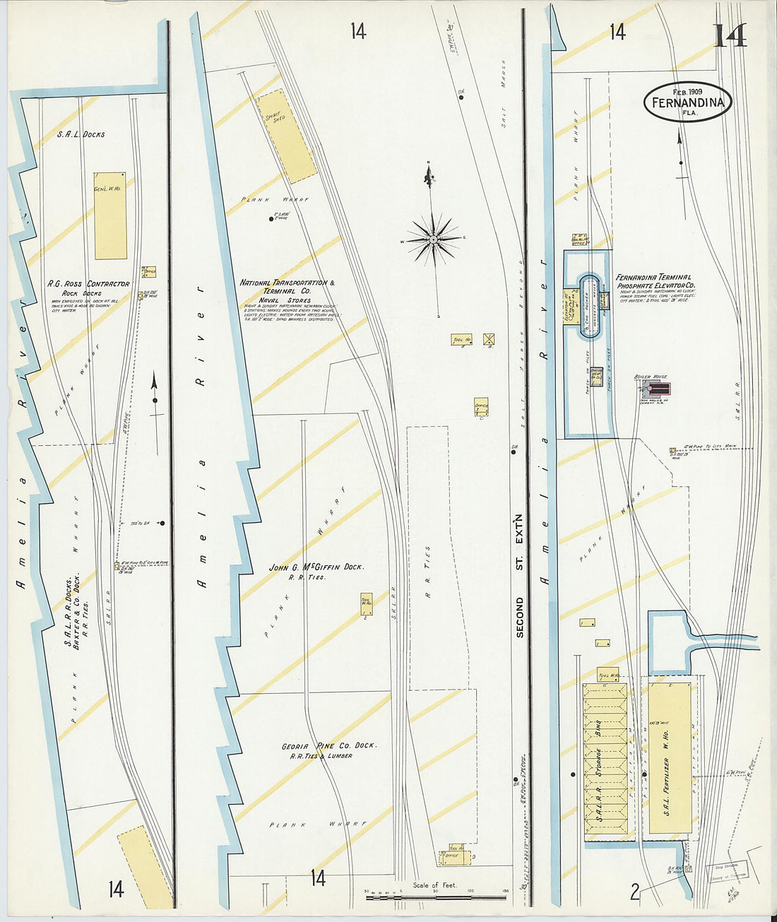 This old map of Fernandina, Nassau County, Florida was created by Sanborn Map Company in 1909