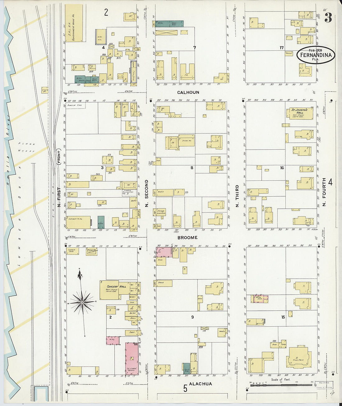 This old map of Fernandina, Nassau County, Florida was created by Sanborn Map Company in 1909