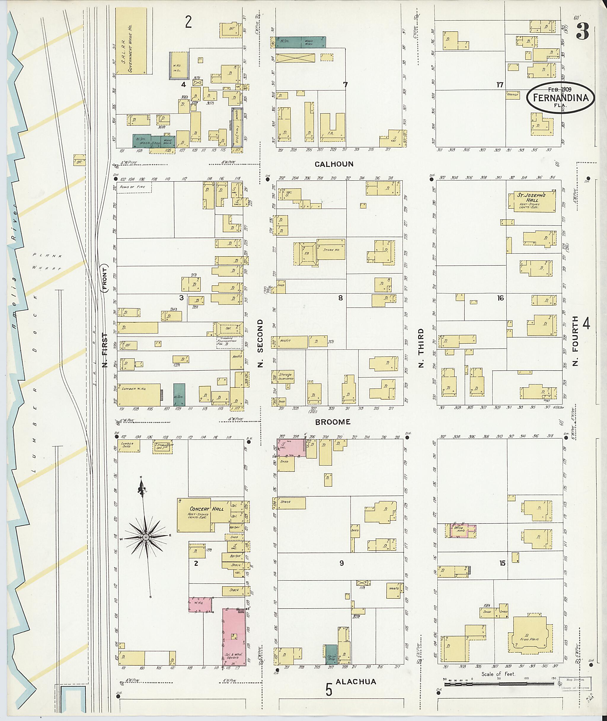 This old map of Fernandina, Nassau County, Florida was created by Sanborn Map Company in 1909