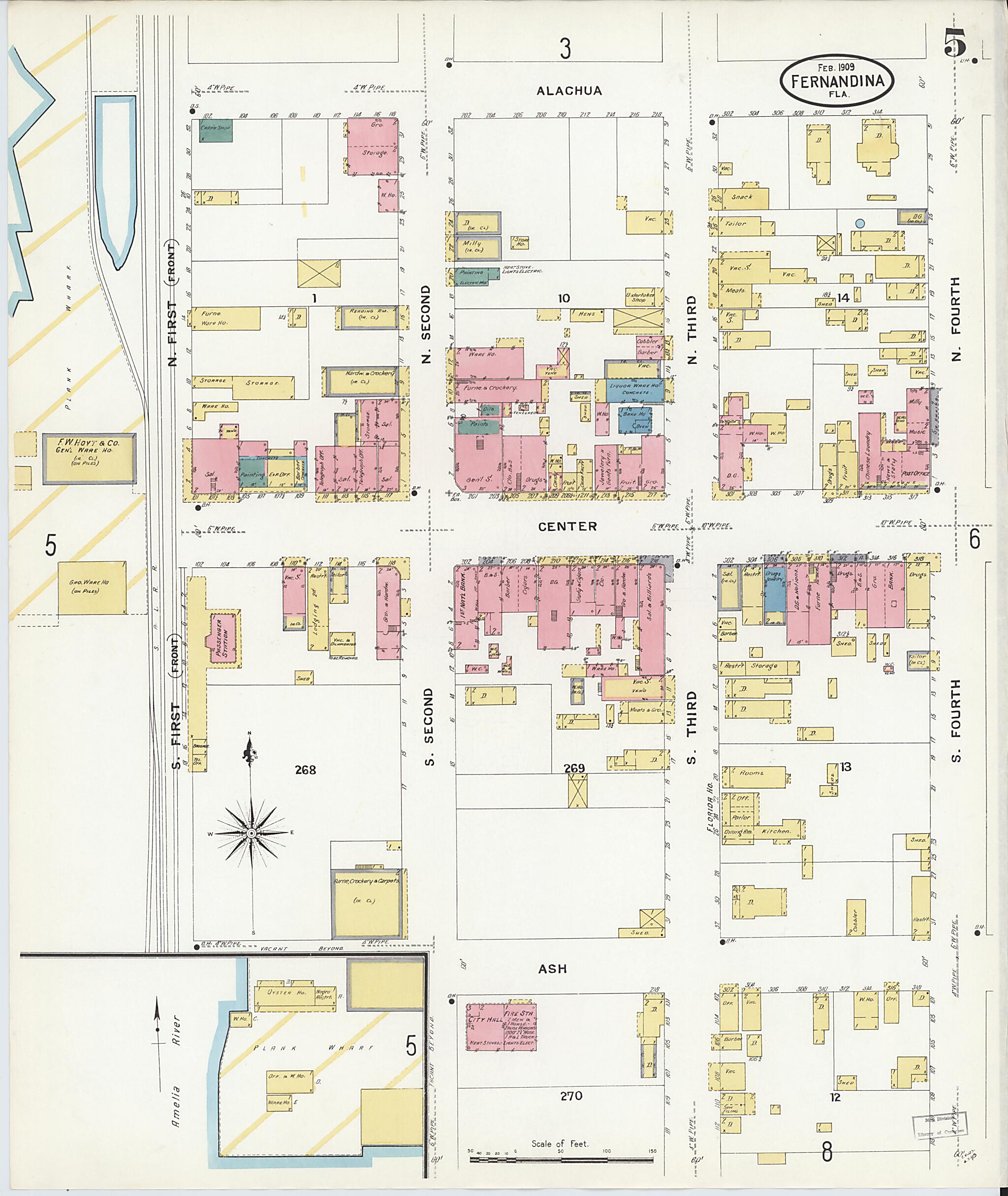 This old map of Fernandina, Nassau County, Florida was created by Sanborn Map Company in 1909