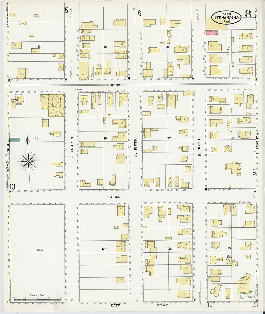 This old map of Fernandina, Nassau County, Florida was created by Sanborn Map Company in 1909