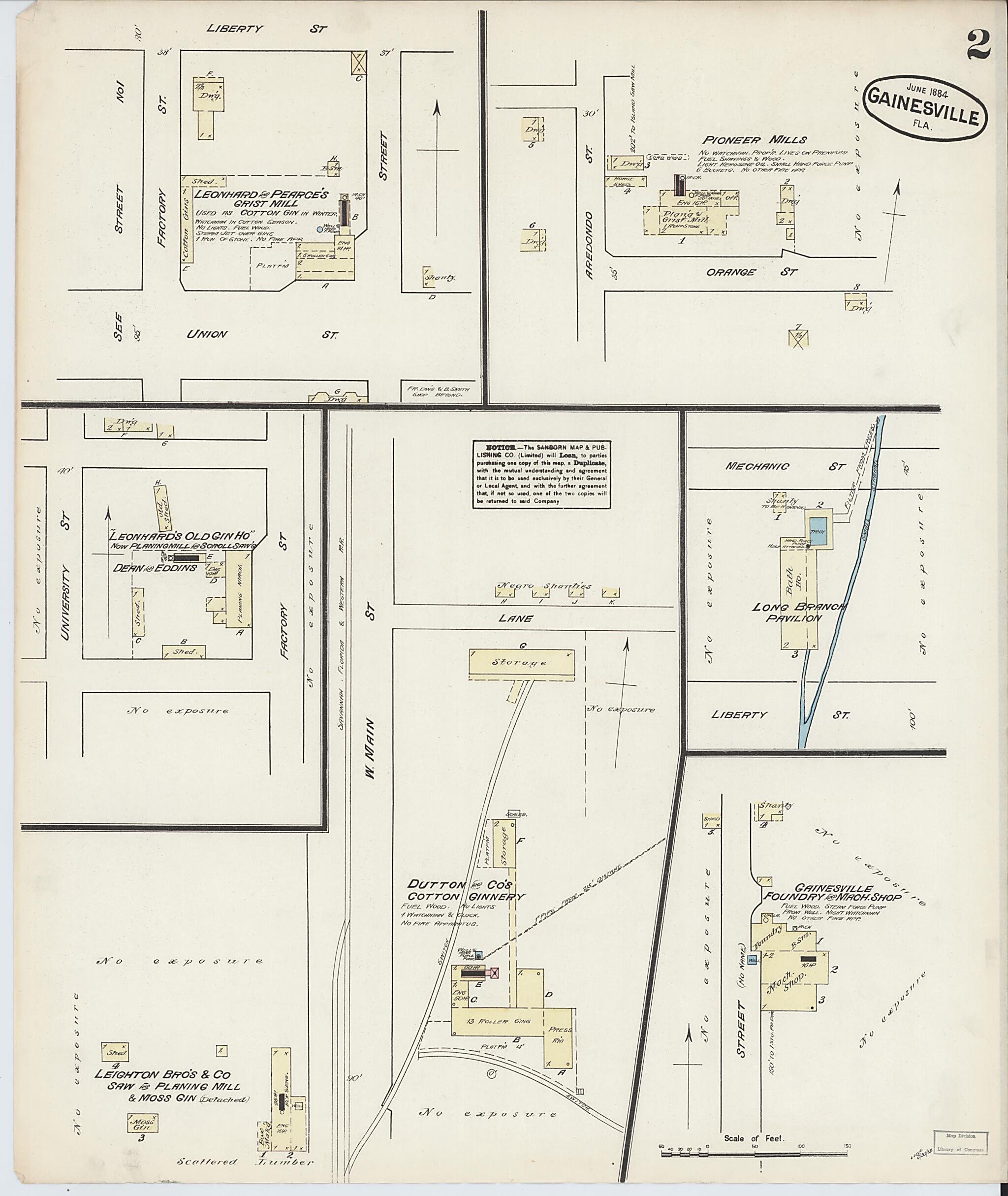 This old map of Gainesville, Alachua County, Florida was created by Sanborn Map Company in 1884