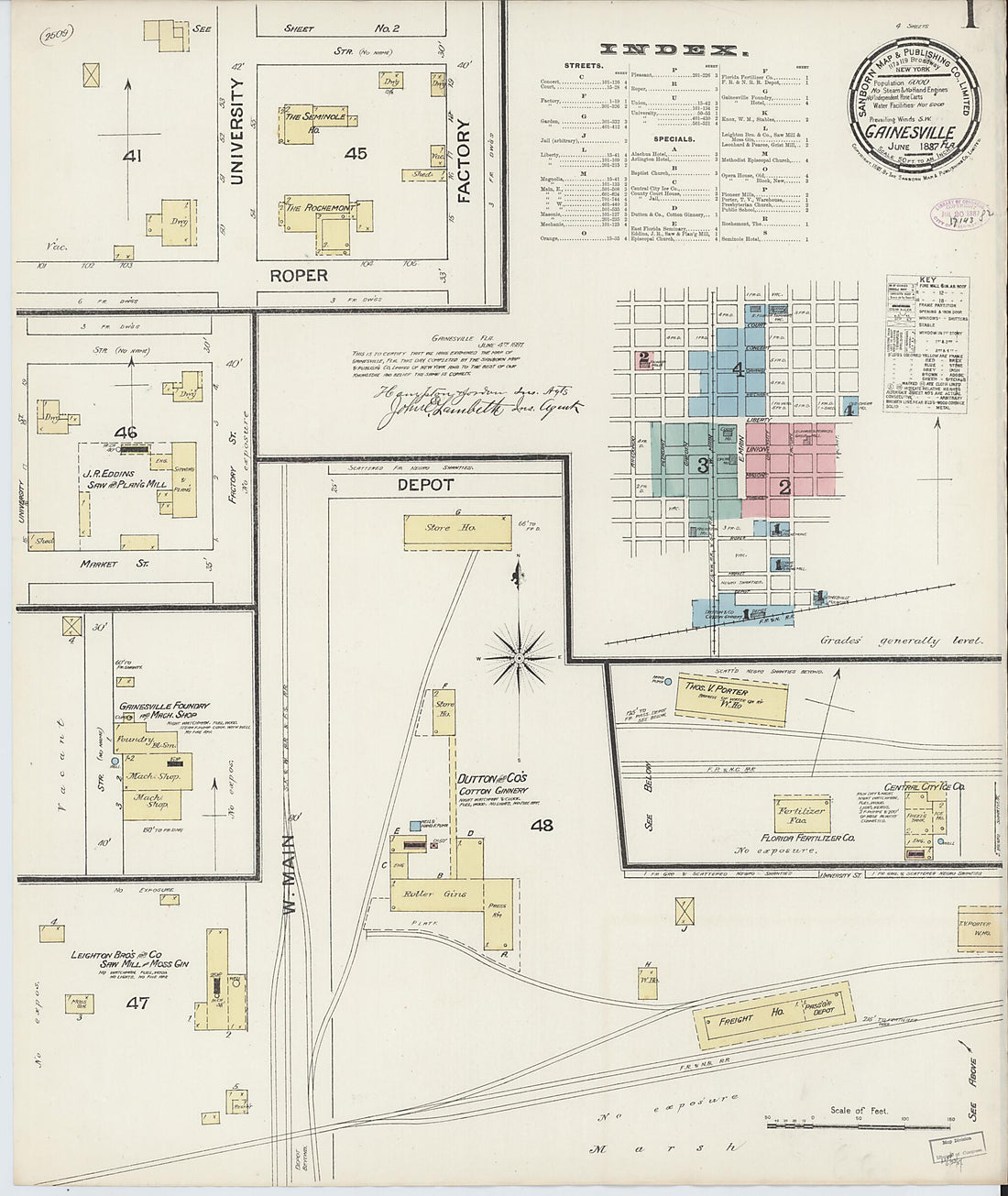 This old map of Gainesville, Alachua County, Florida was created by Sanborn Map Company in 1887